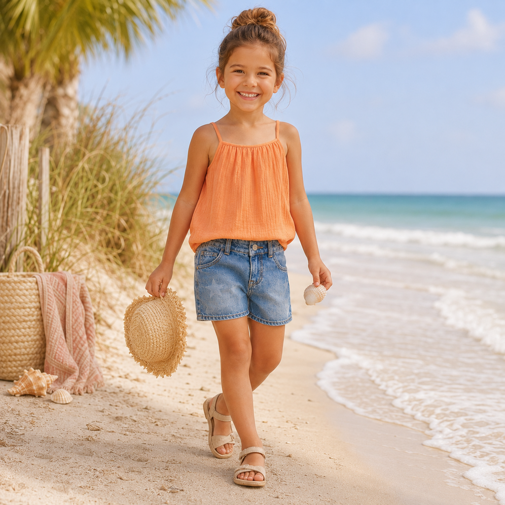 Korte spijkerbroek MOM FIT Rose (medium blue denim sterren)