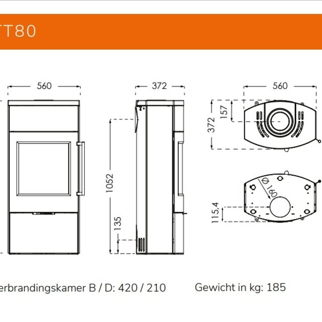 TermaTech Plaatstalen houtkachel  TermaTech TT80  /3-7 kW