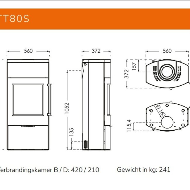 TermaTech Plaatstalen houtkachel  TermaTech TT80S  /3-7 kW