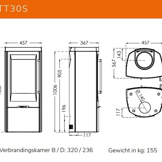 TermaTech Plaatstalen houtkachel  TermaTech TT30S  /3-7 kW