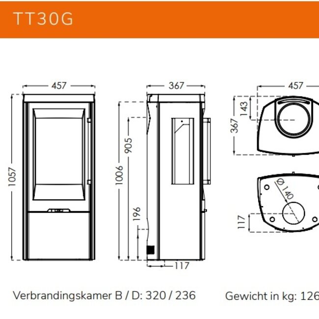 TermaTech Plaatstalen houtkachel  TermaTech TT30G  /3-7 kW