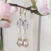 Earrings with Pearl, Light Amethyst and Moonstone