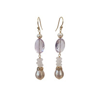 Earrings with Pearl, Light Amethyst and Moonstone