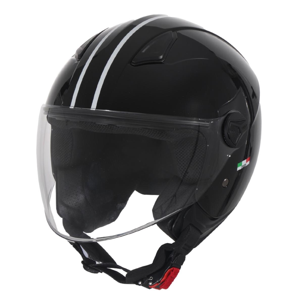 Kinderhelm Jet Vito Glanzend Zwart met Striping