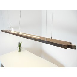 Lampe LED XXL suspendue poutres anciennes en bois clair ~ 217 cm