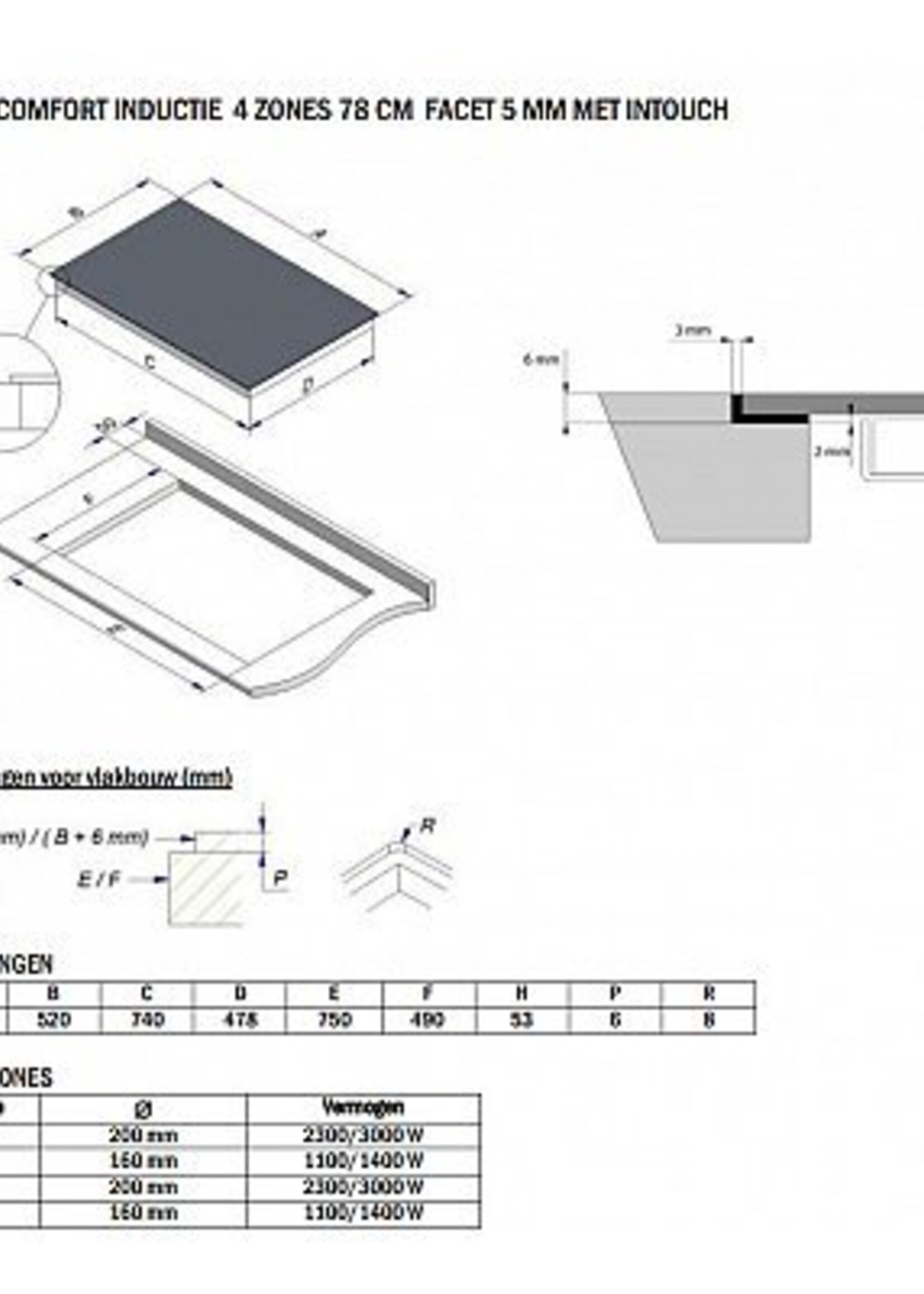 Novy 1755 Inductie kookplaat - 75 cm