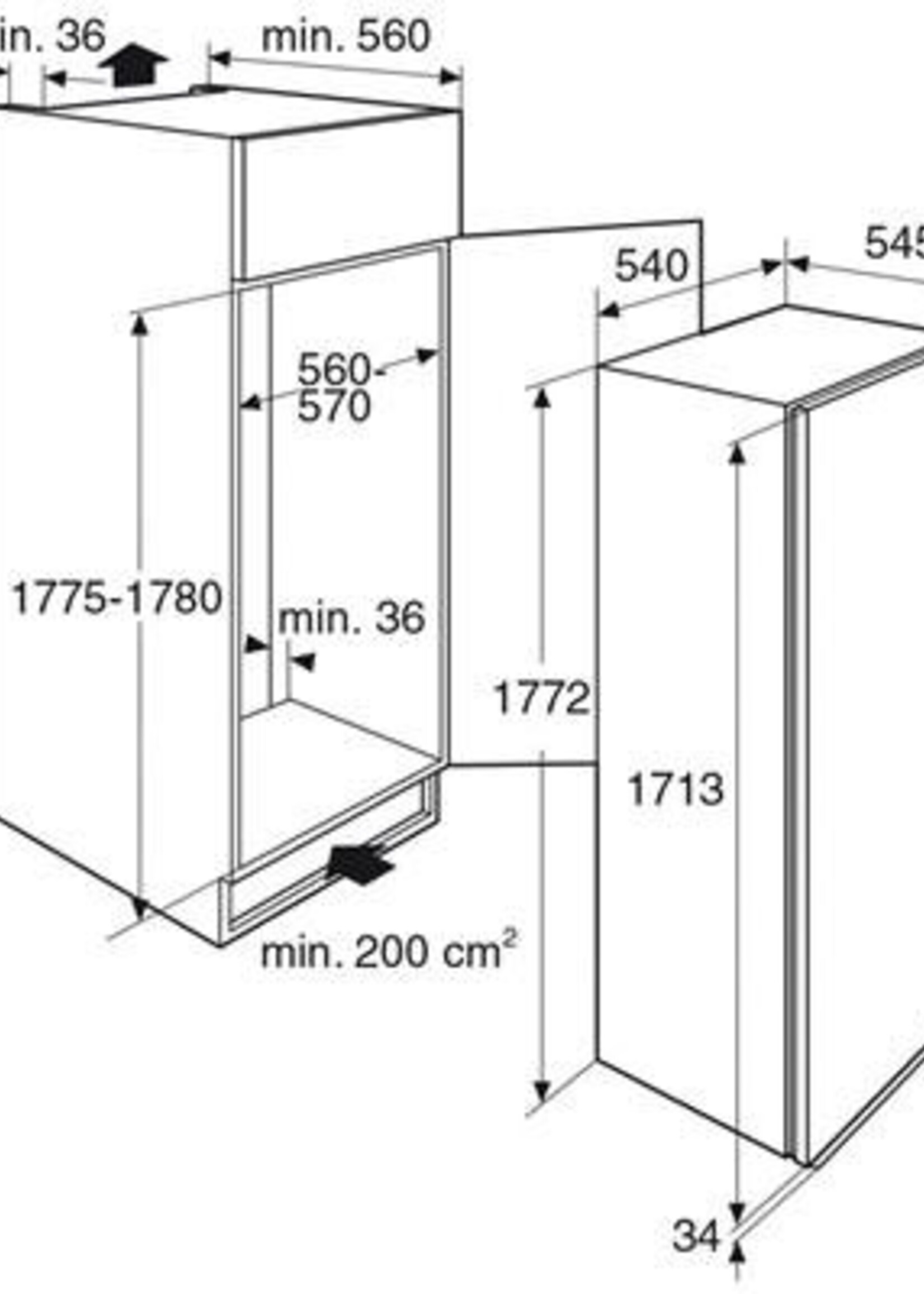 Pelgrim PKS5178 inbouw koelkast 178cm