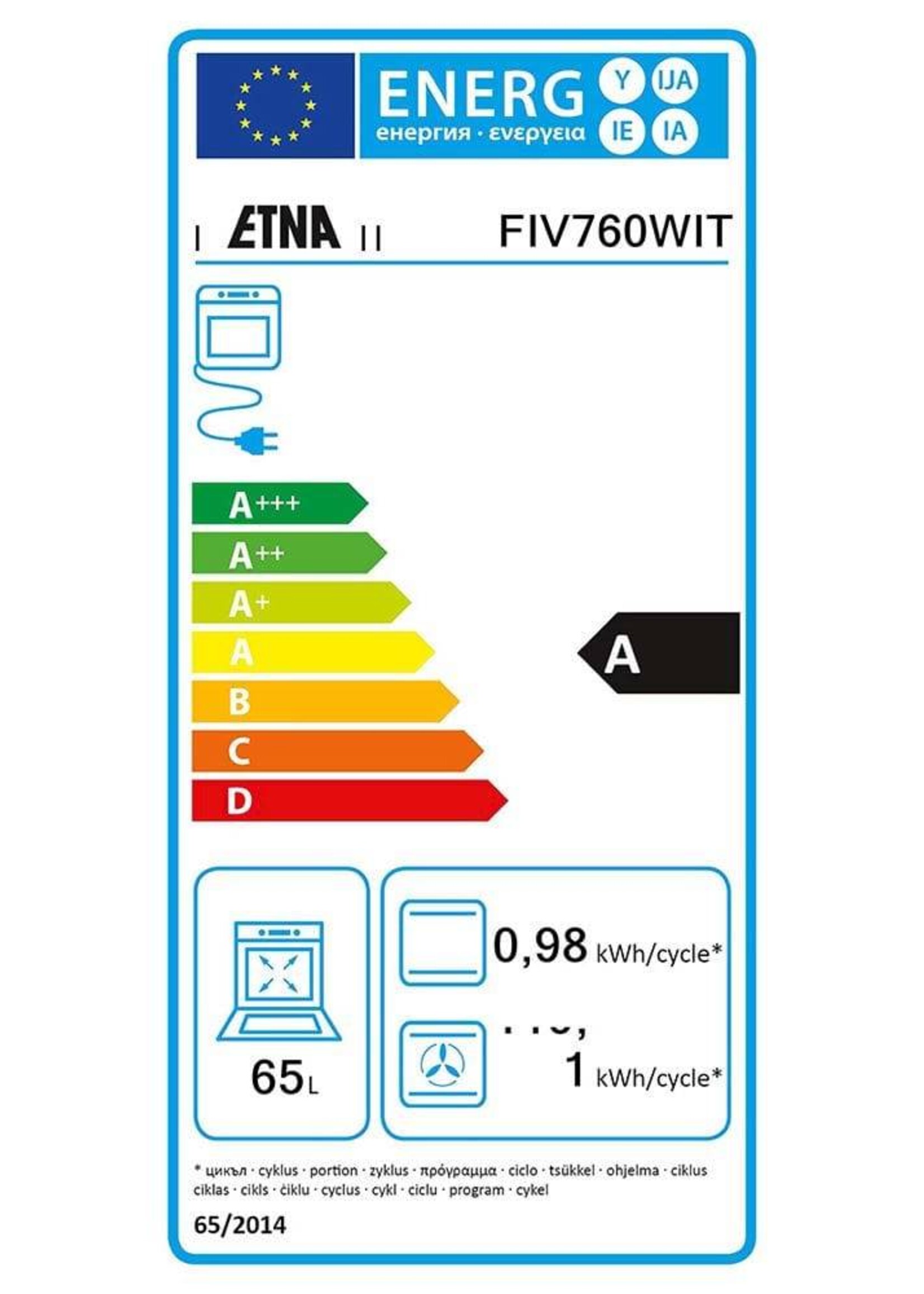Etna FIV760WIT inductie fornuis