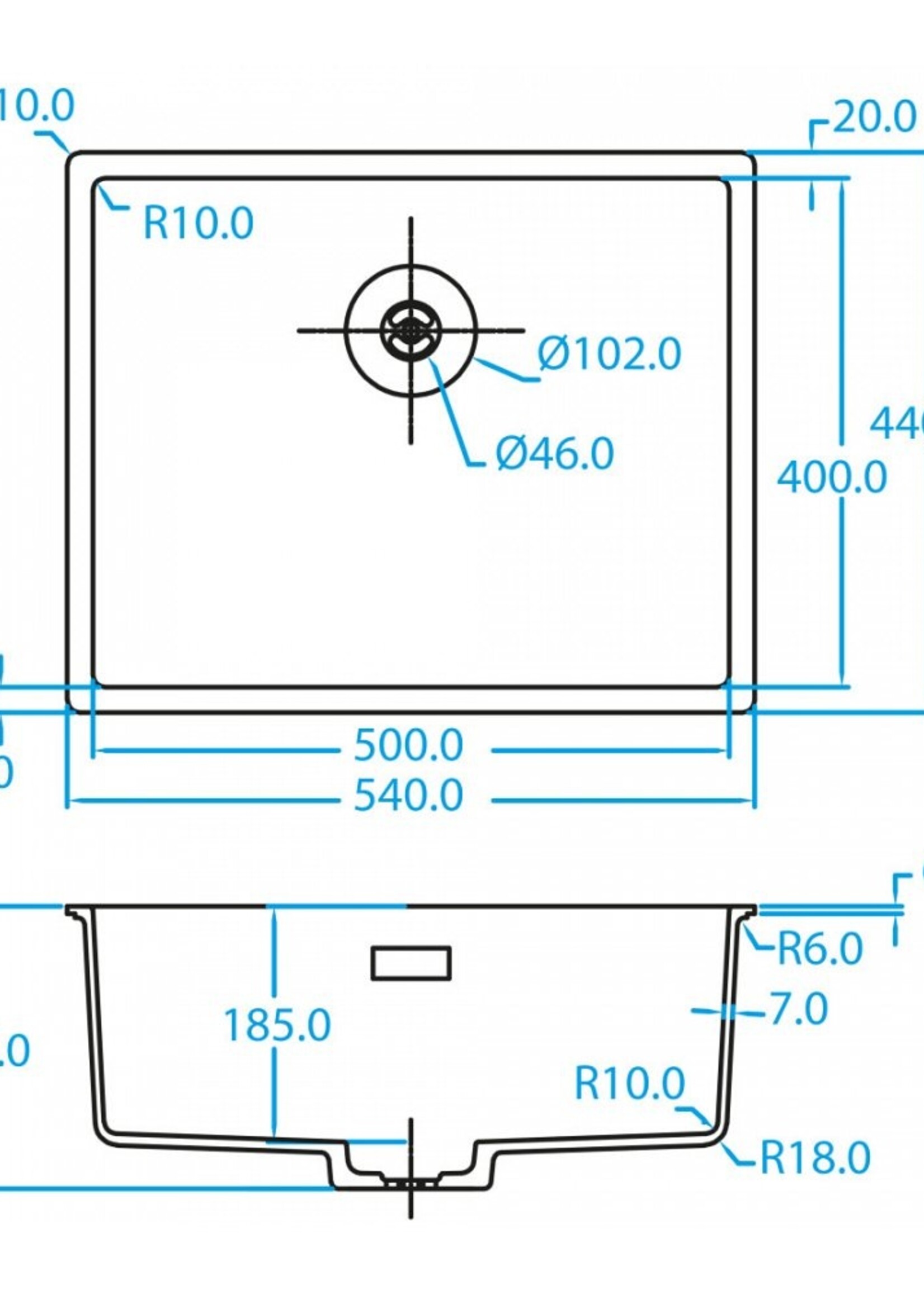 Caressi CAGRPP50WH-FL spoelbak wit