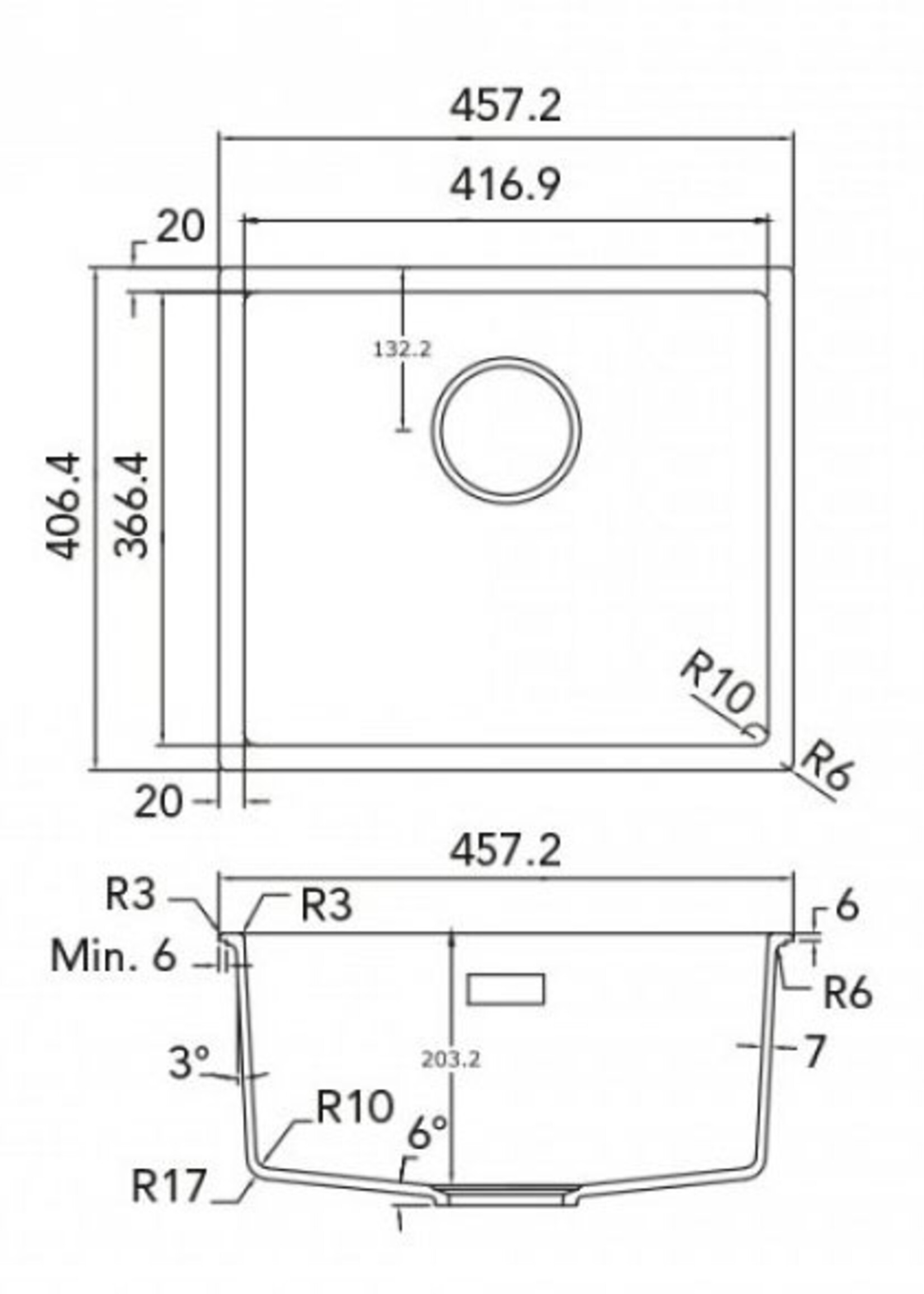 Caressi CAGRPP40WH-TU spoelbak wit
