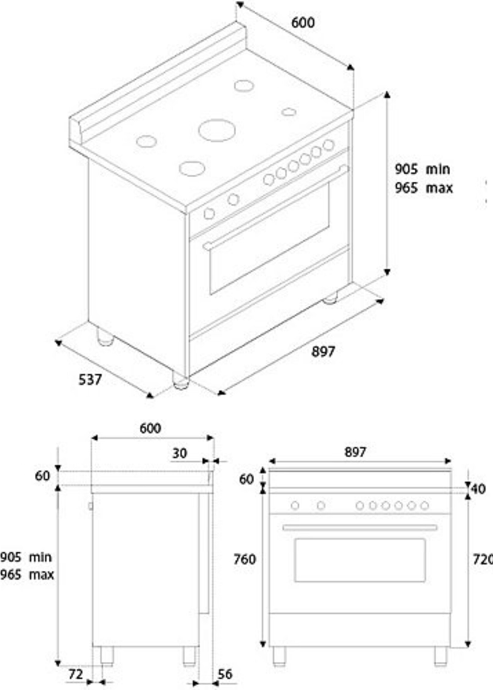 Bertazzoni AMS96L61BX fornuis 90 cm