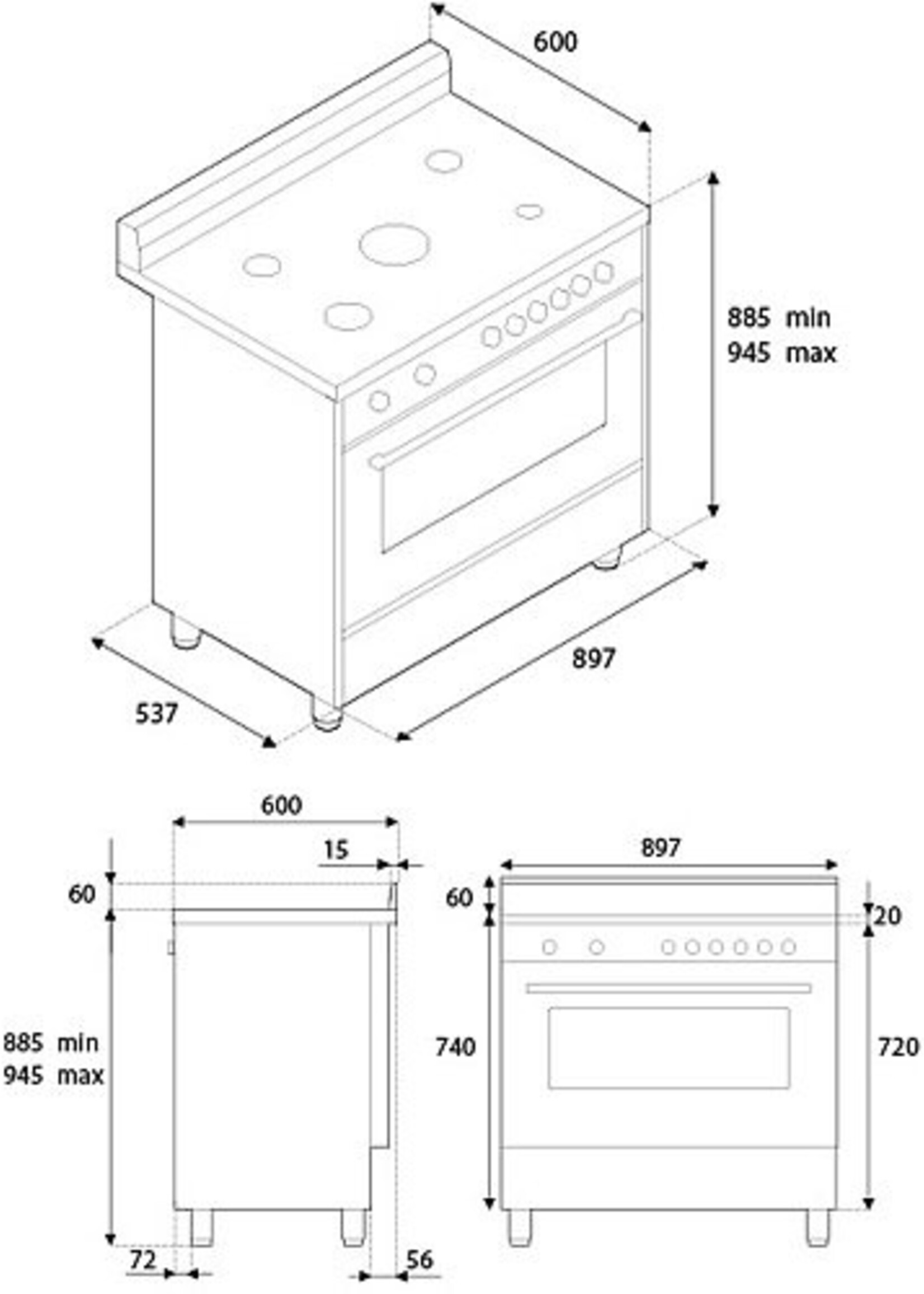 Bertazzoni AMS96L61CNE fornuis 90 cm