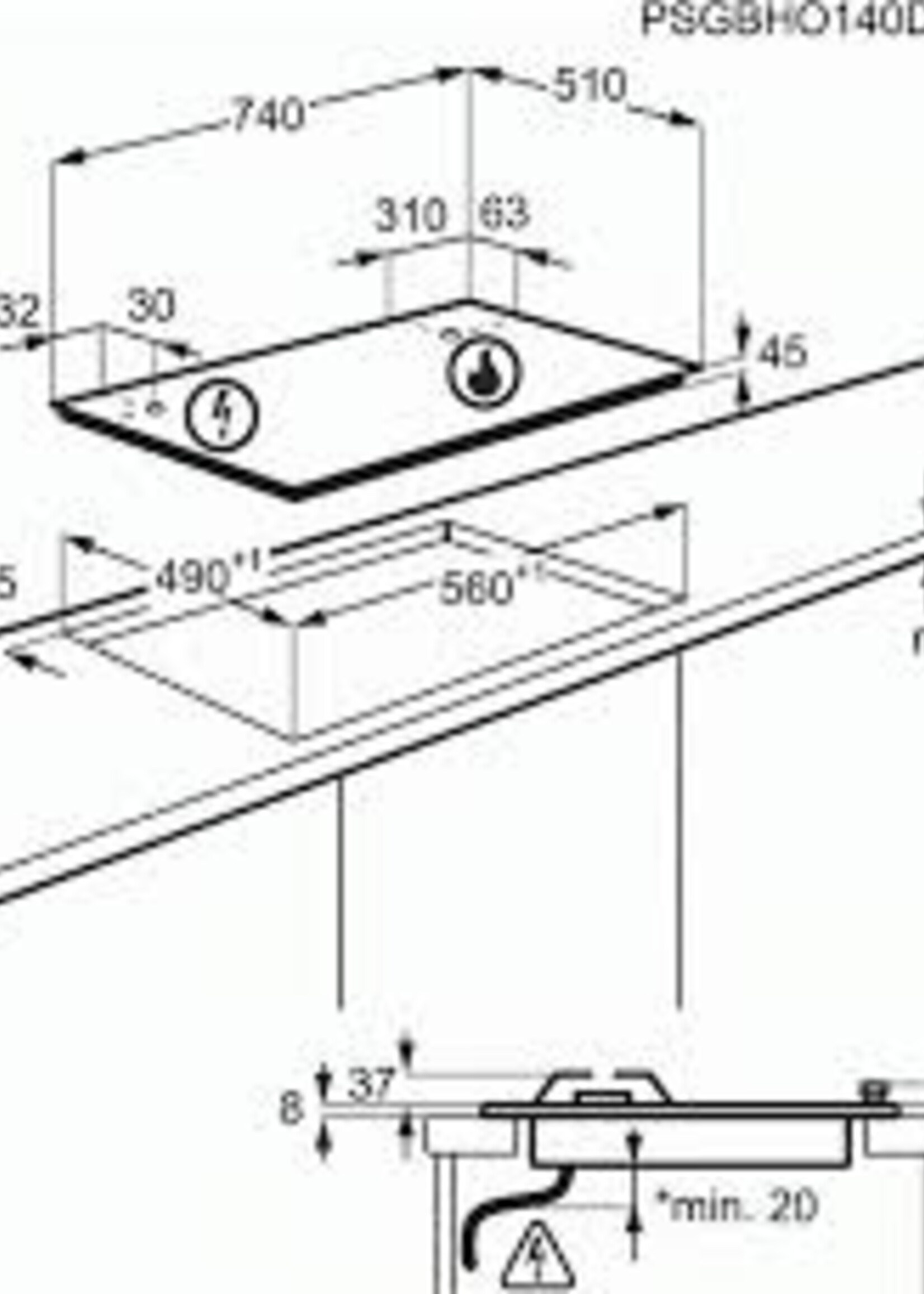 AEG HG795840NB gas op glaskookplaat 75 cm