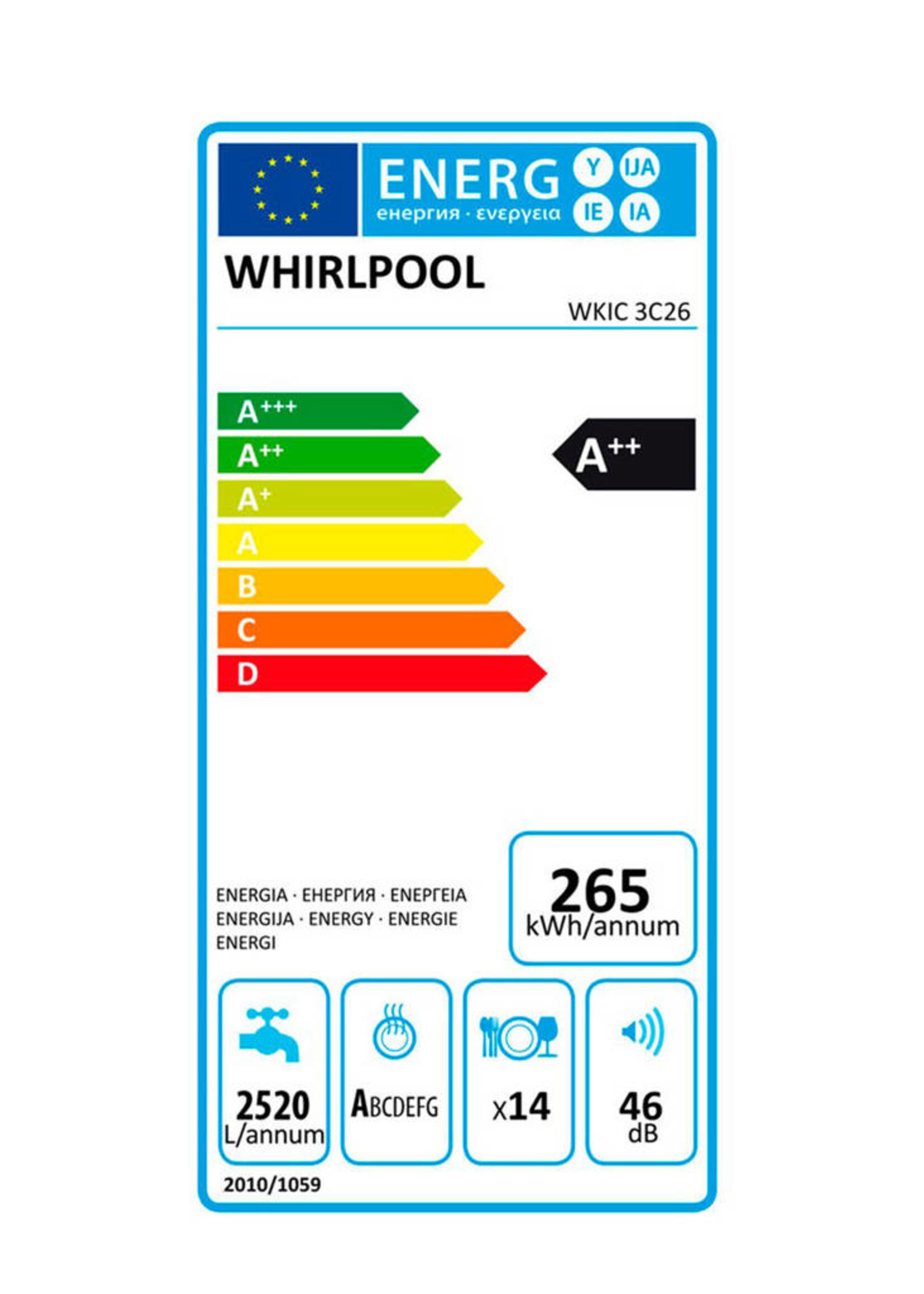 Whirlpool WKIC3C26 inbouw vaatwasser 60 cm