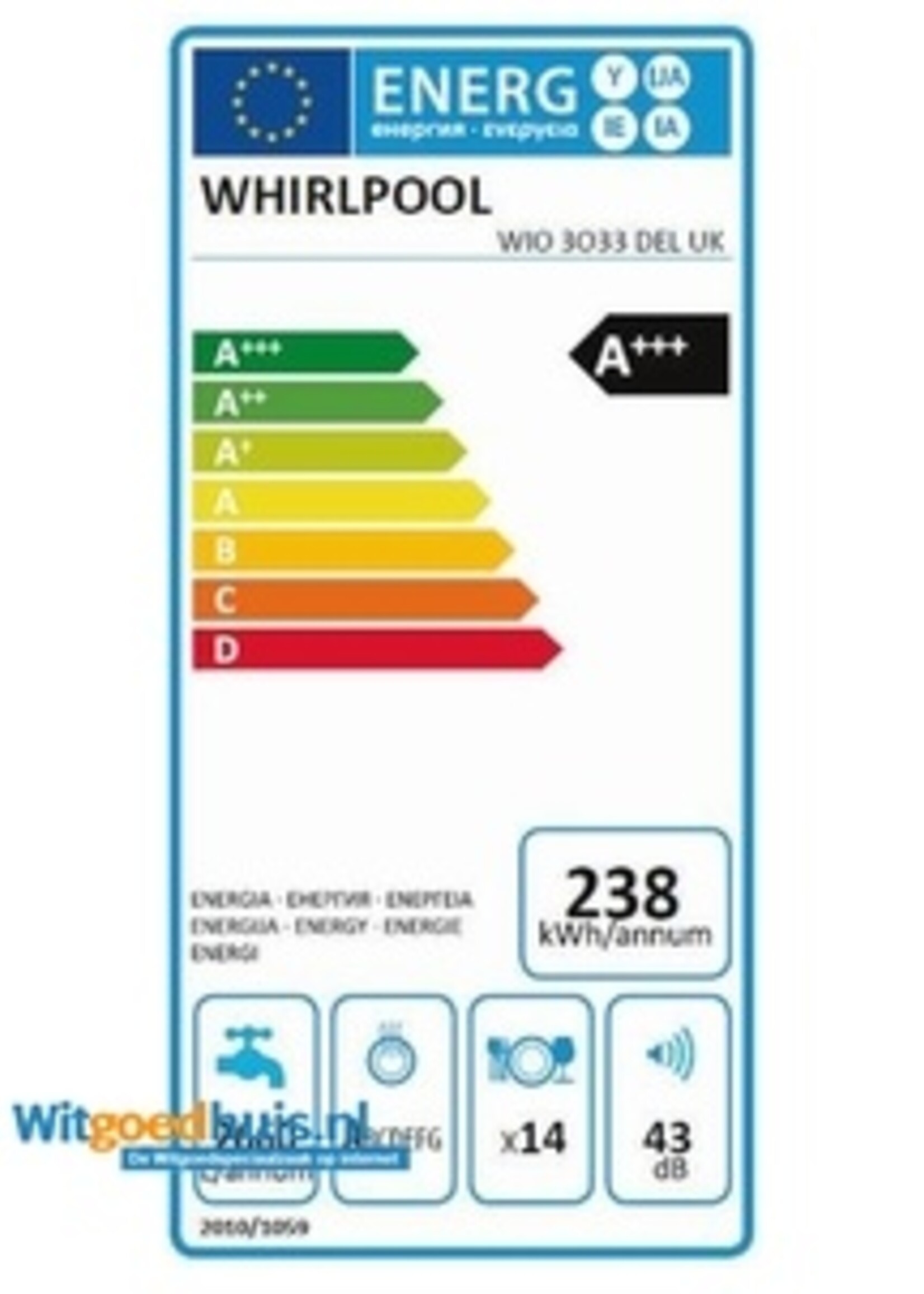 Whirlpool WIO3033DEL vaatwasser 60 cm