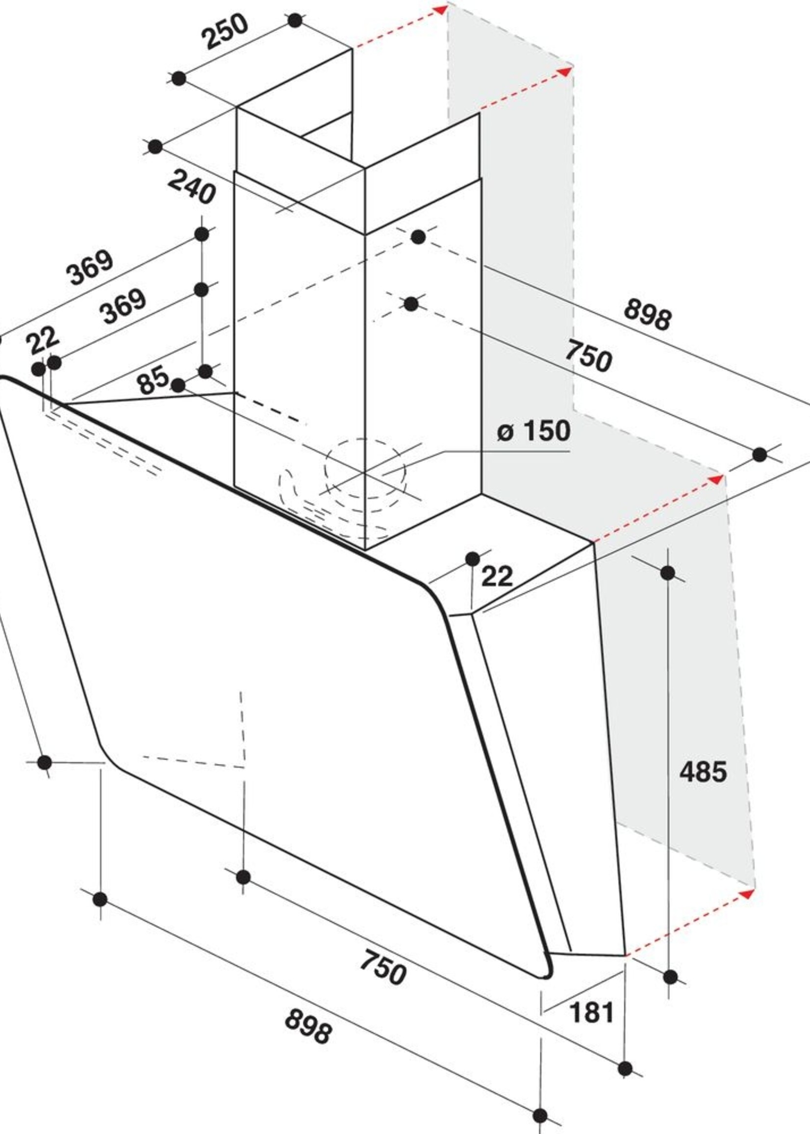 Whirlpool WEI9FFLRWH wanddamp afzuigkap 90 cm