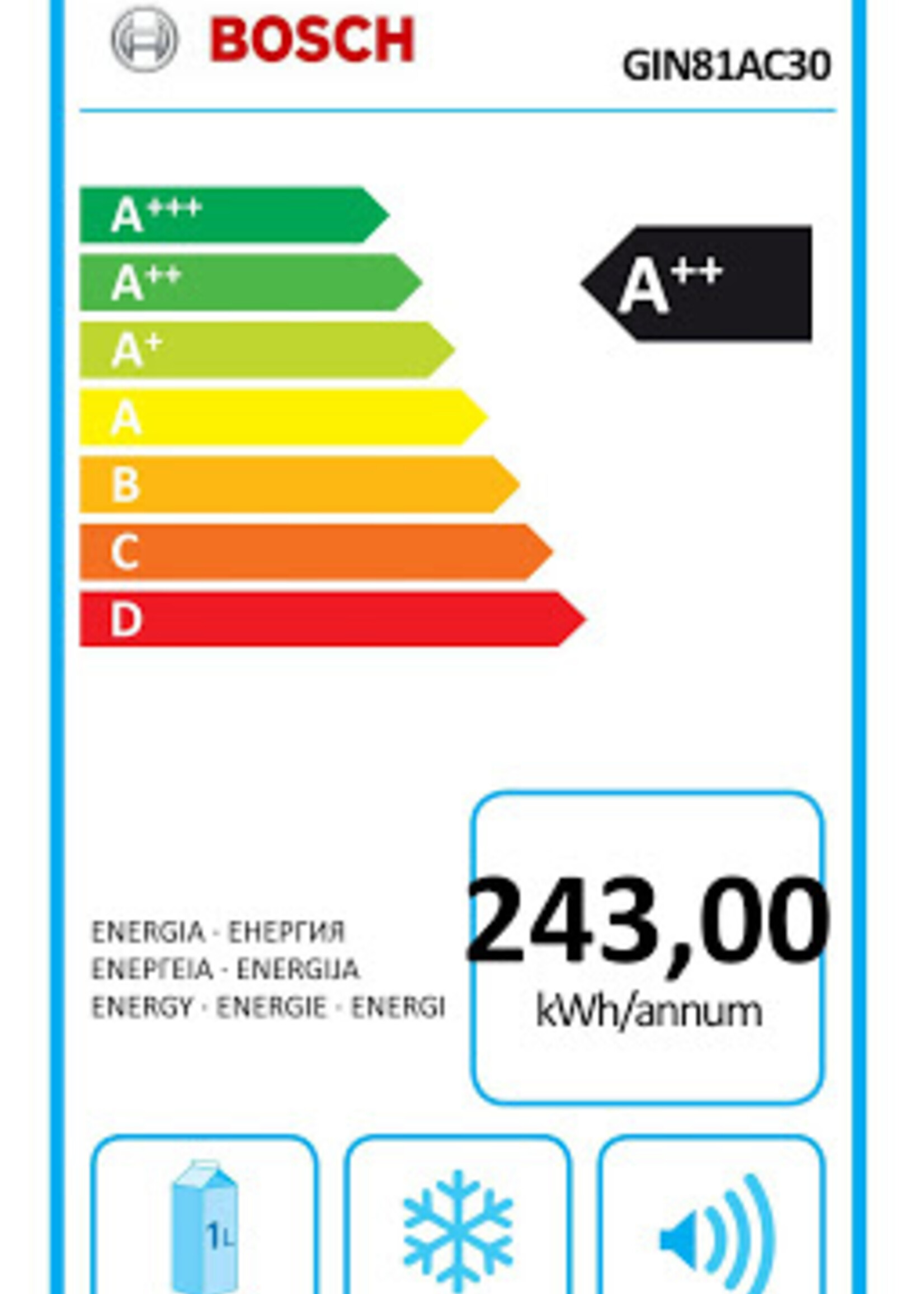 Bosch GIN81AEF0 inbouw vrieskast 178cm