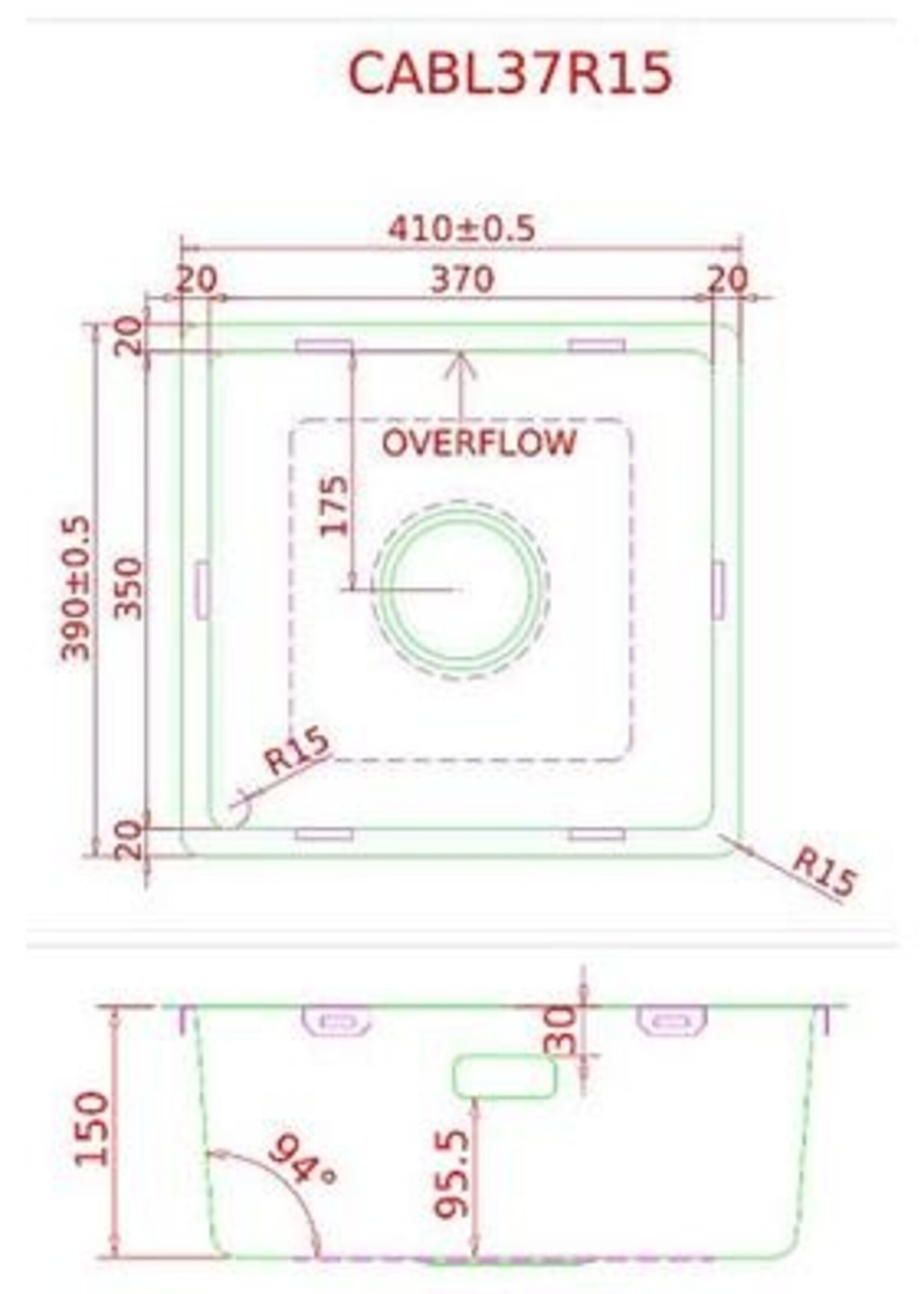 Caressi CABL37R15 keuken spoelbak