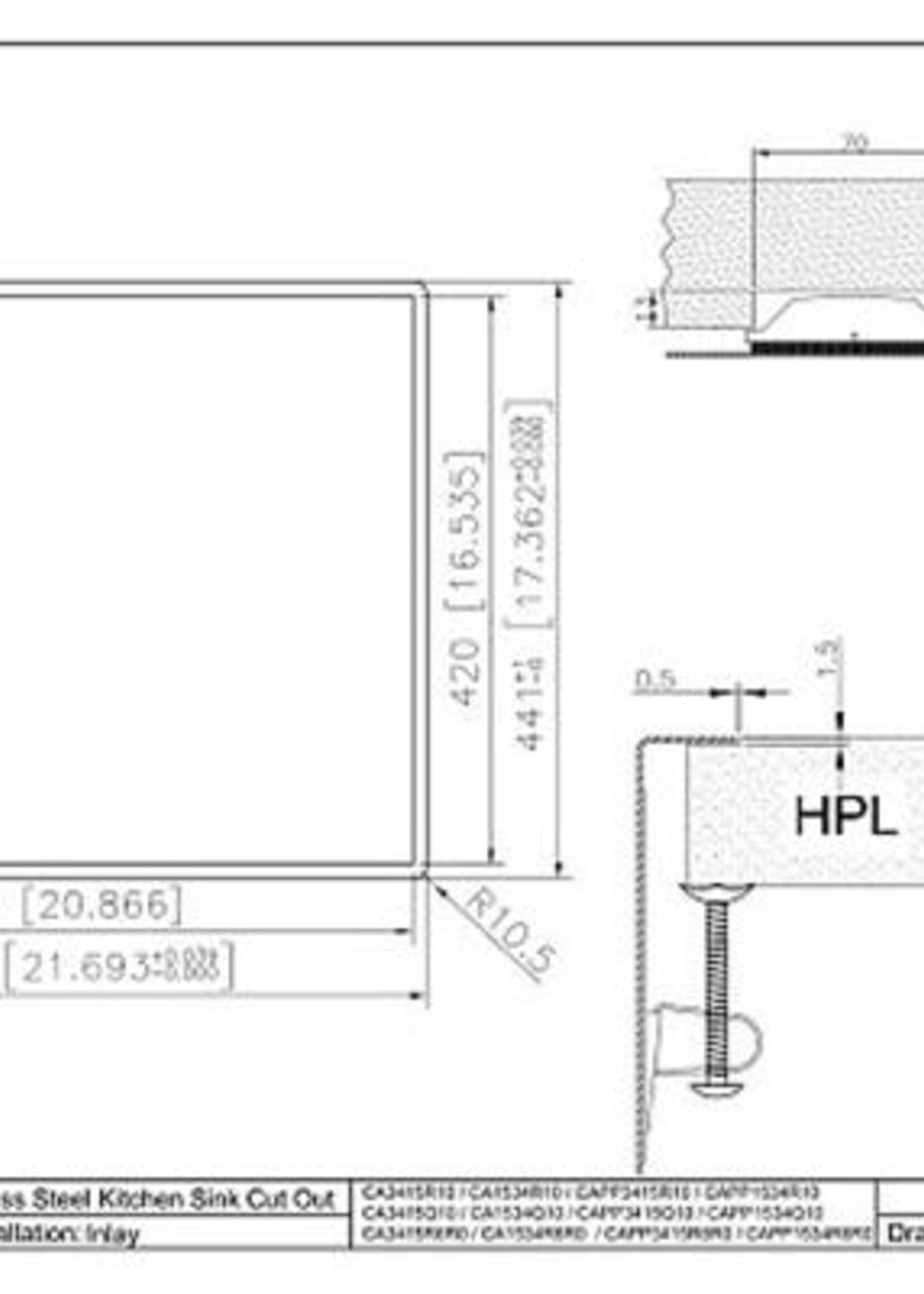 Caressi  CAPP3415Q10 keuken spoelbak