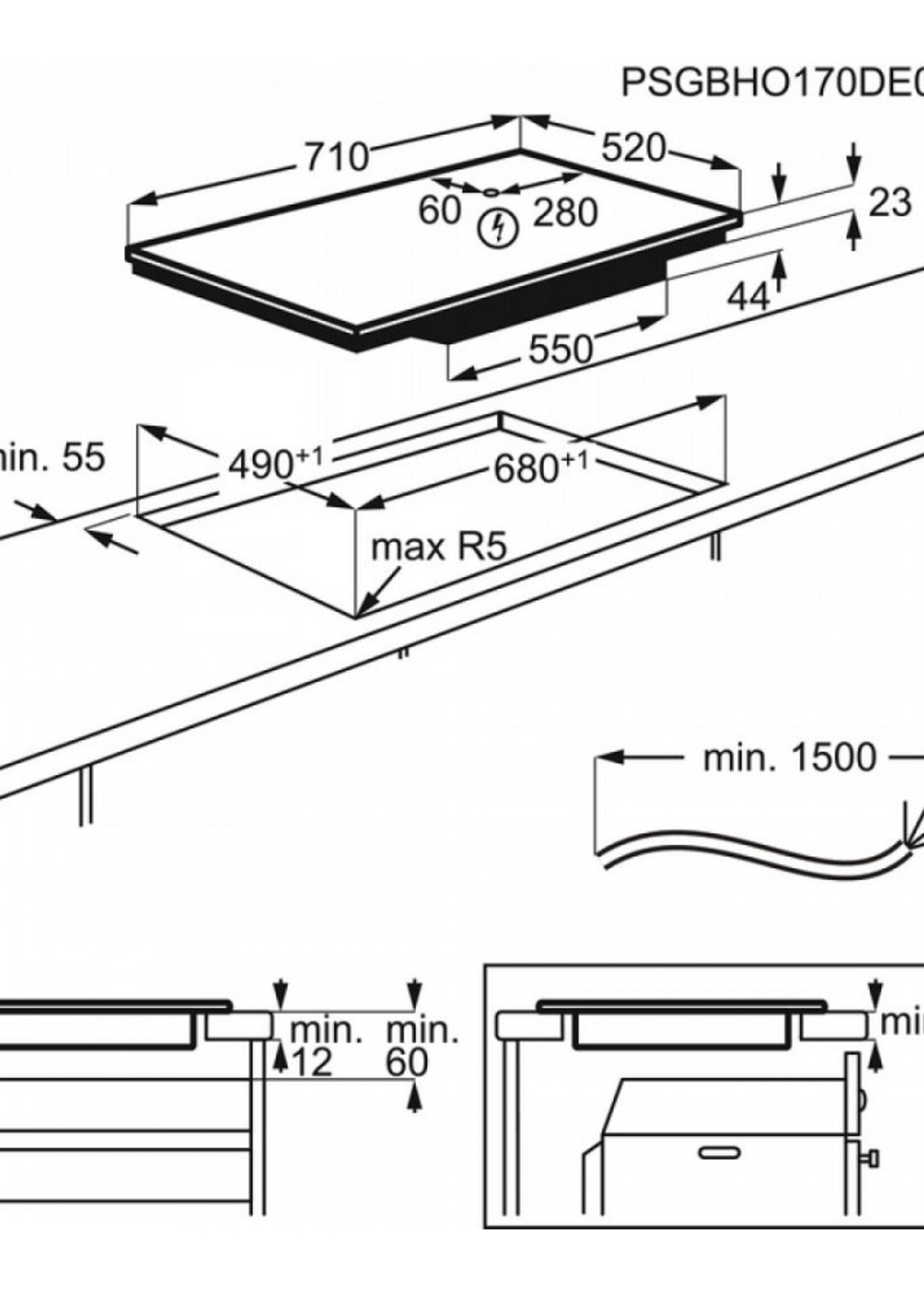 AEG IPE74571FB Inductie kookplaat - 68 cm