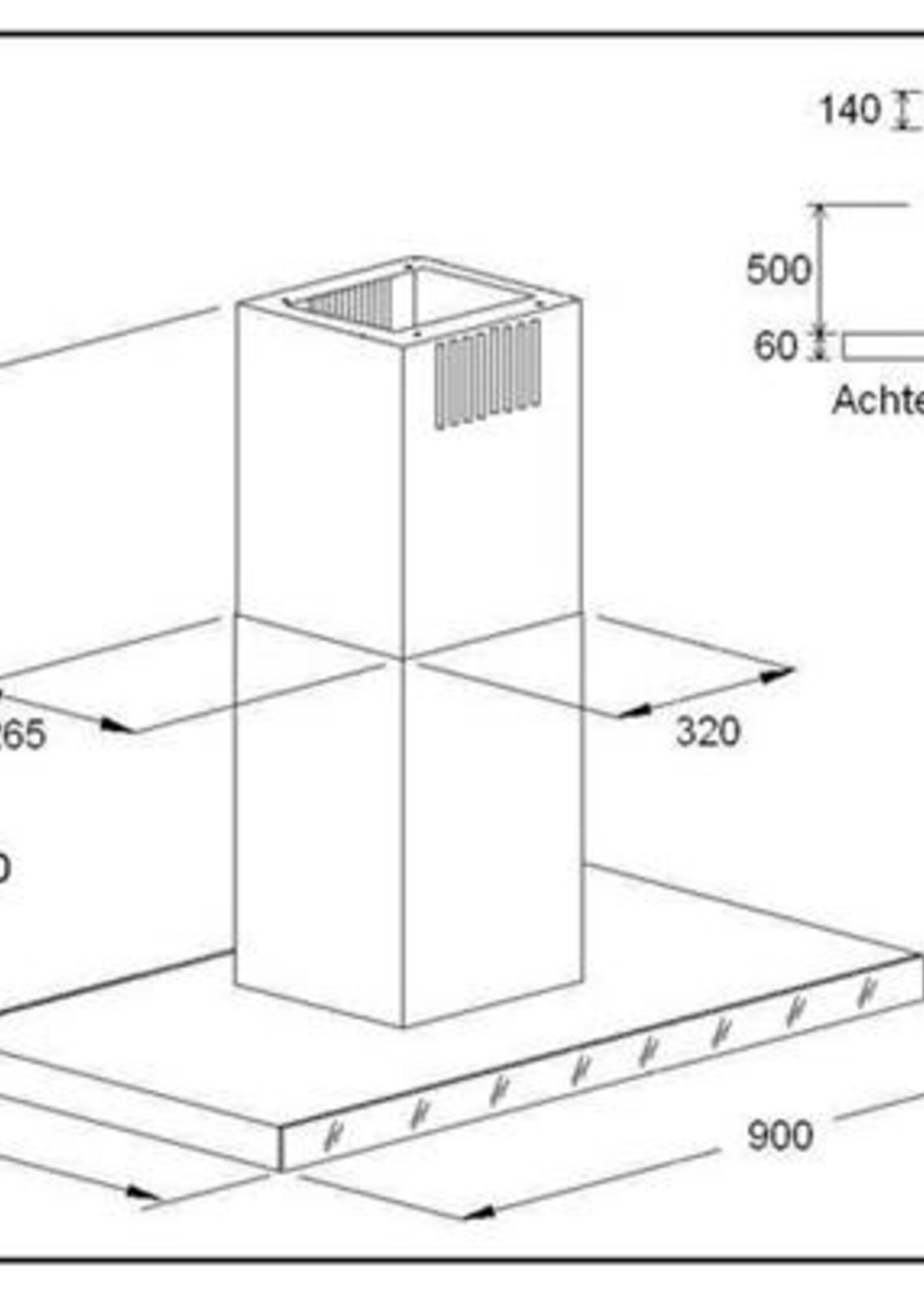 Airo Design CI1012BL eilandschouw afzuigkap 90 cm