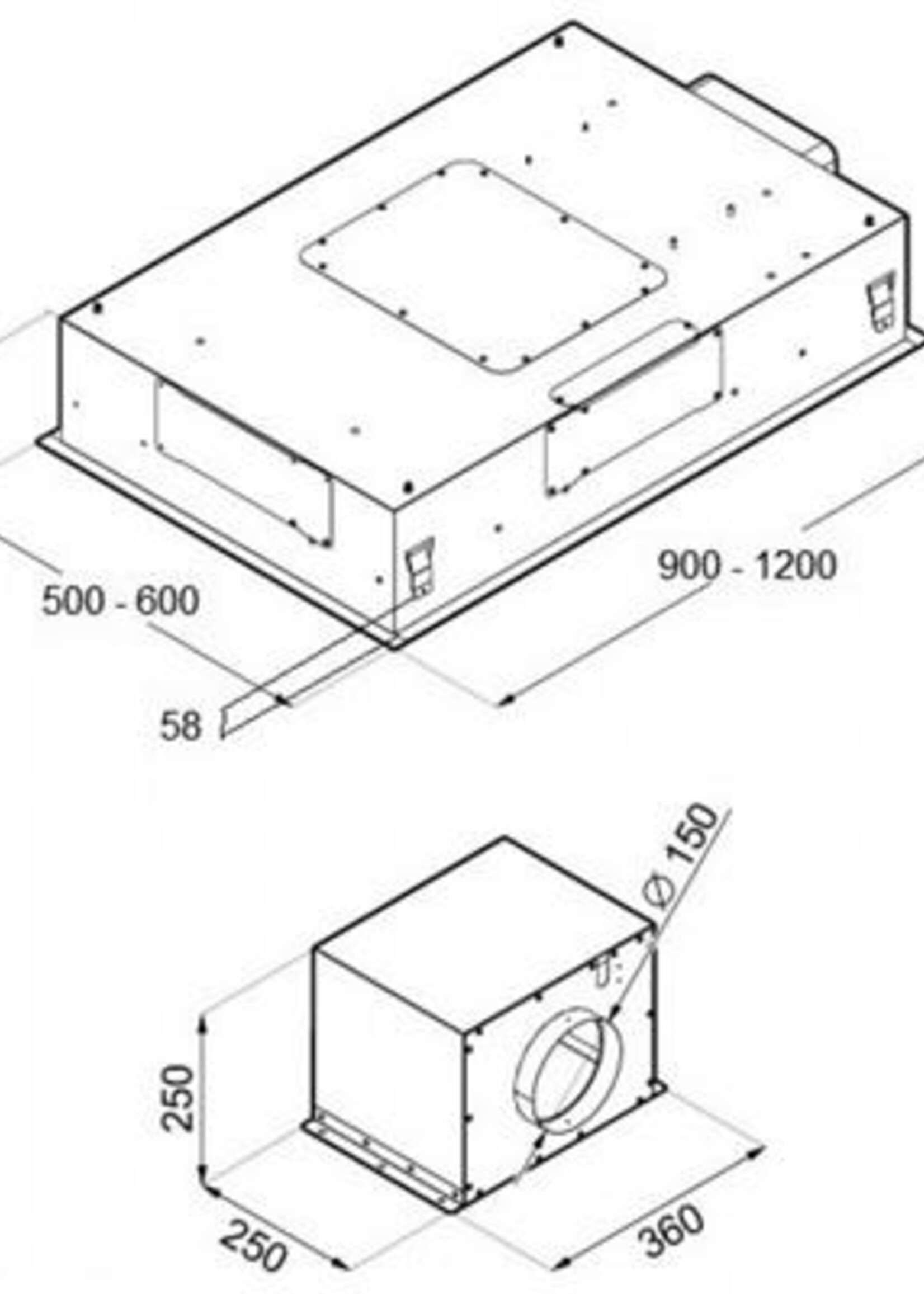 Airo Design CPI8912G plafond afzuigkap 120x60 cm
