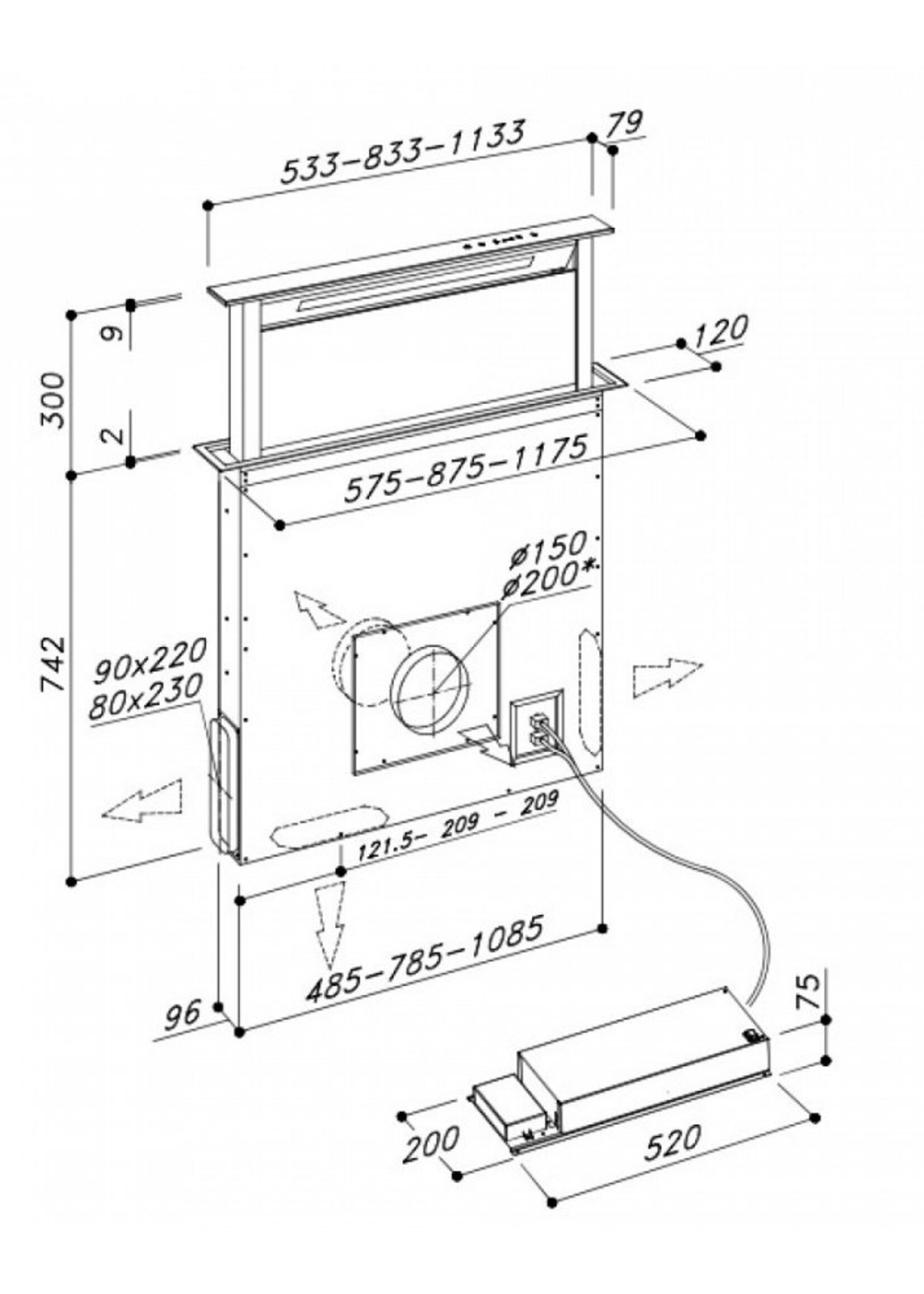 Airo Design SDD2LTC58 downdraft  afzuiging
