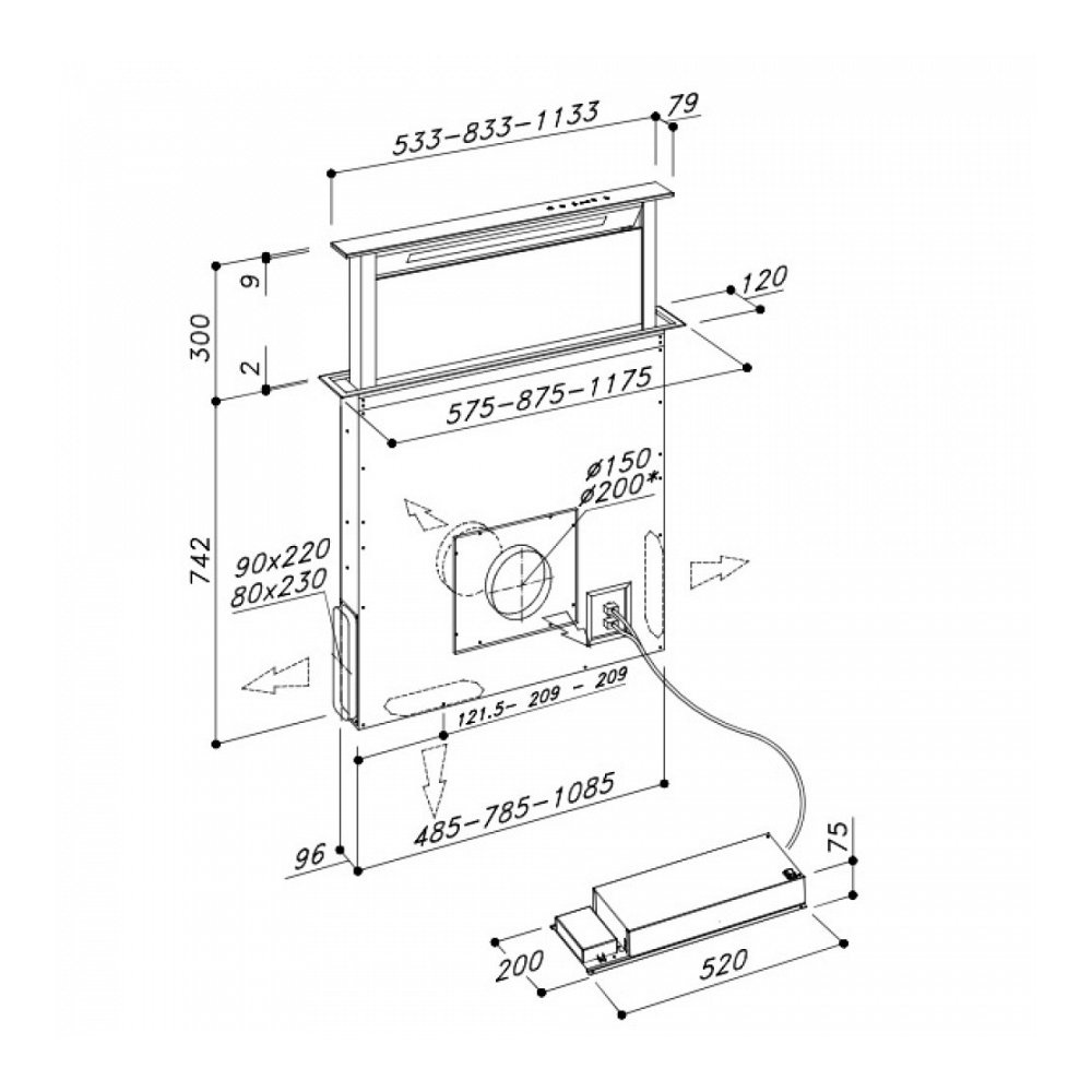 SDD2LTC58 downdraft afzuiging