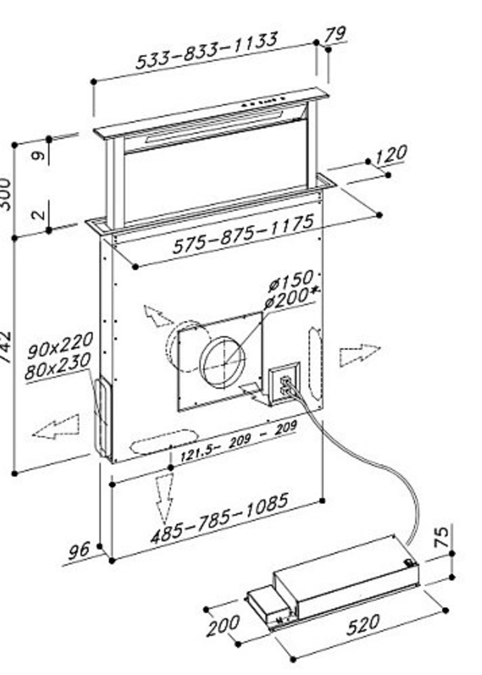 Airo Design SDD2LTC116 downdraft afzuiging