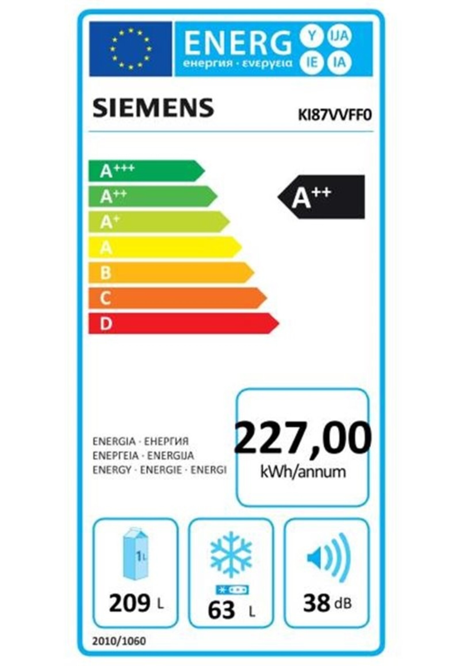 Siemens KI87VVFF0 koel/vries combinatie 178cm