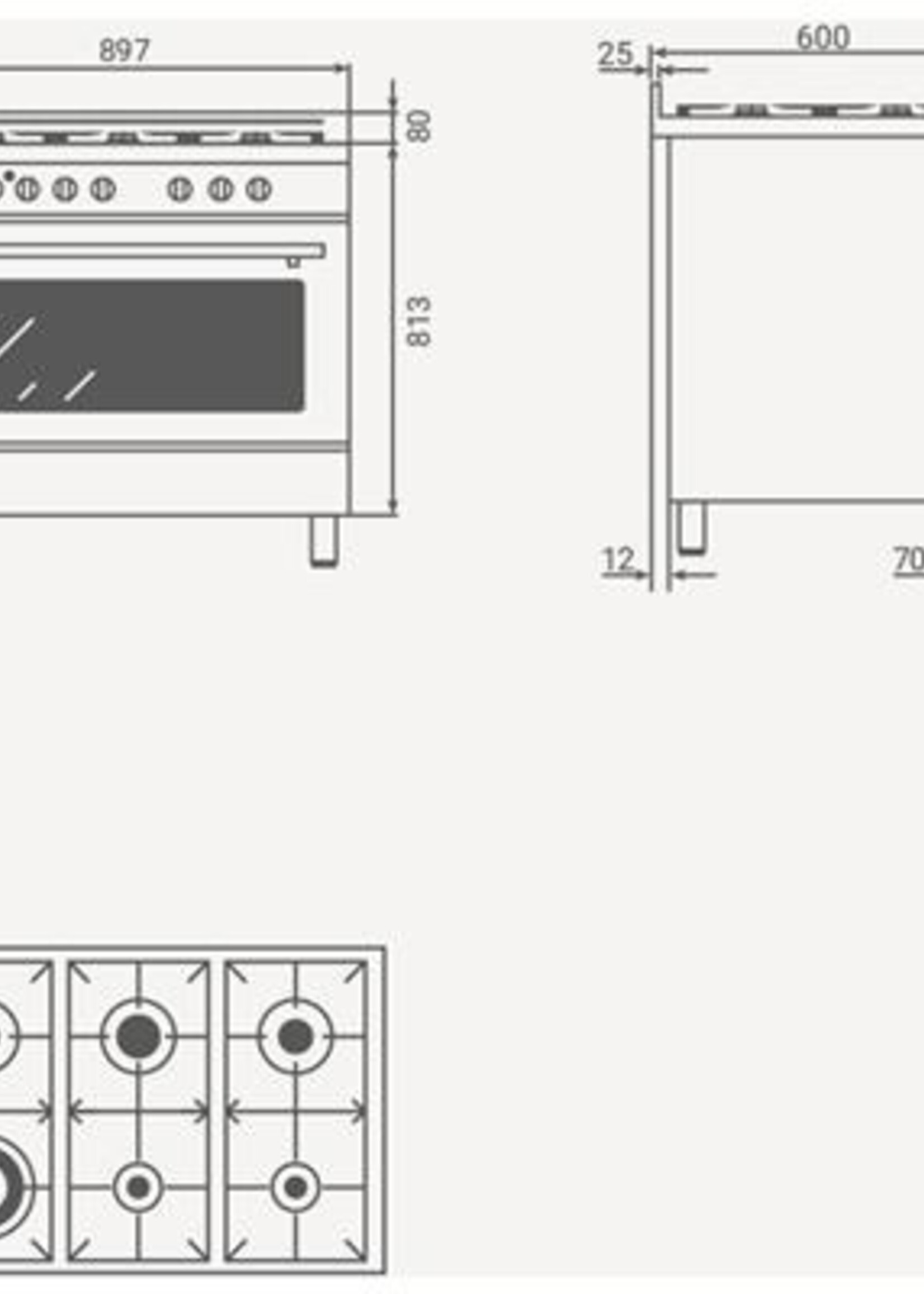 Boretti ML9016GSAN Milano Gasfornuis - 90 cm