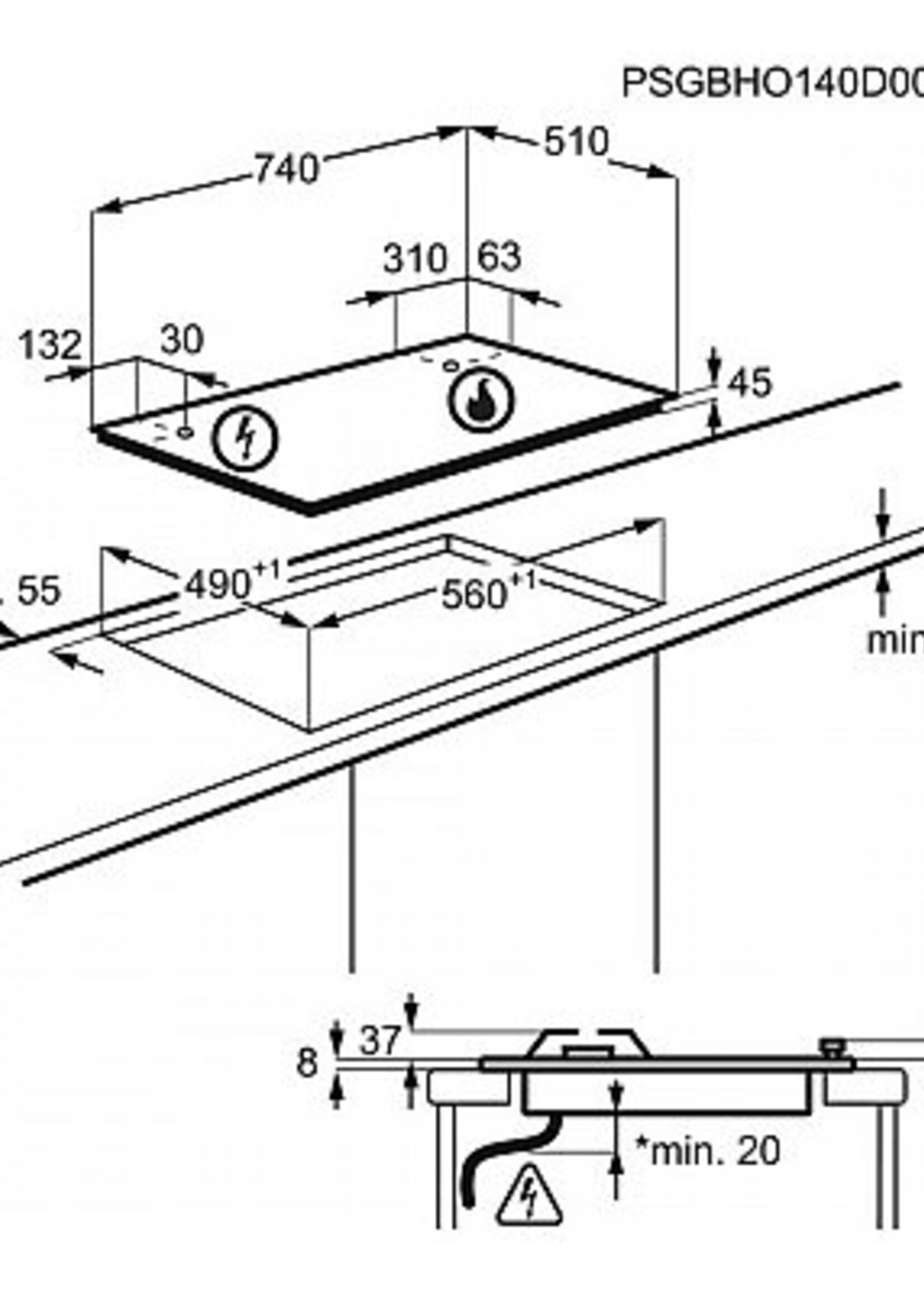 AEG HKB75029NB gas op glas kookplaat