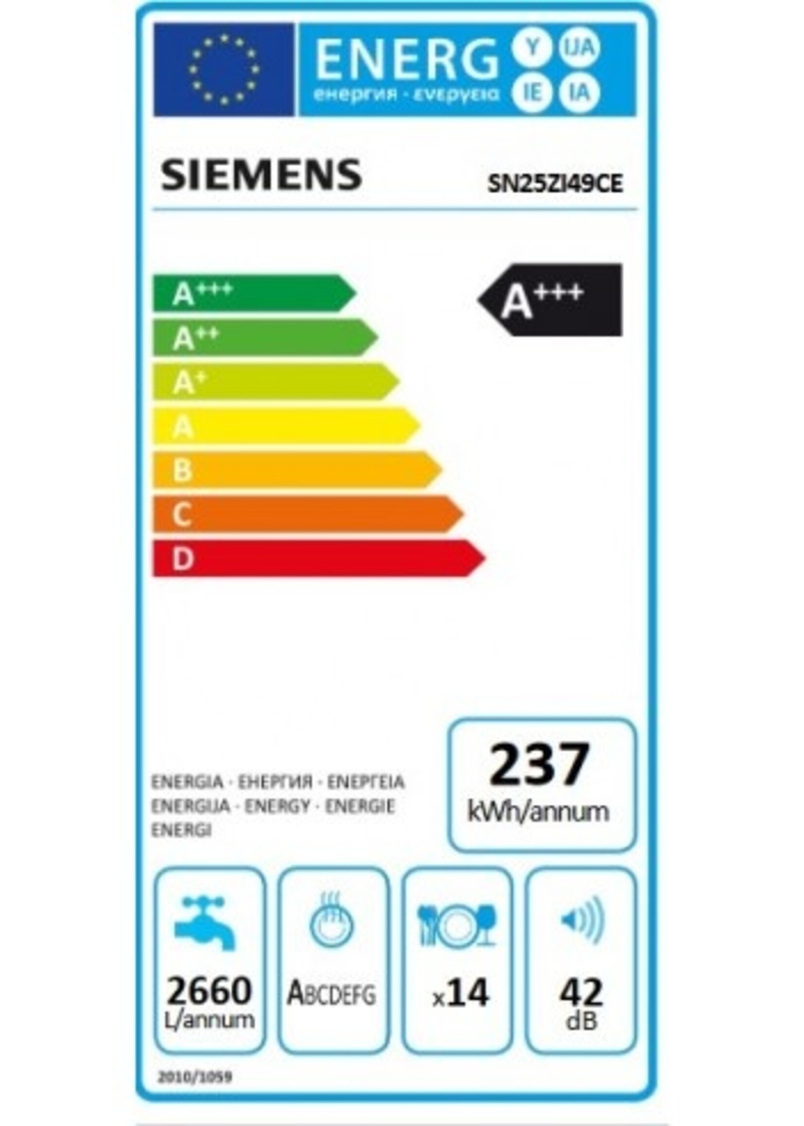 Siemens SN25ZI49CE vrijstaande vaatwasser 60 cm