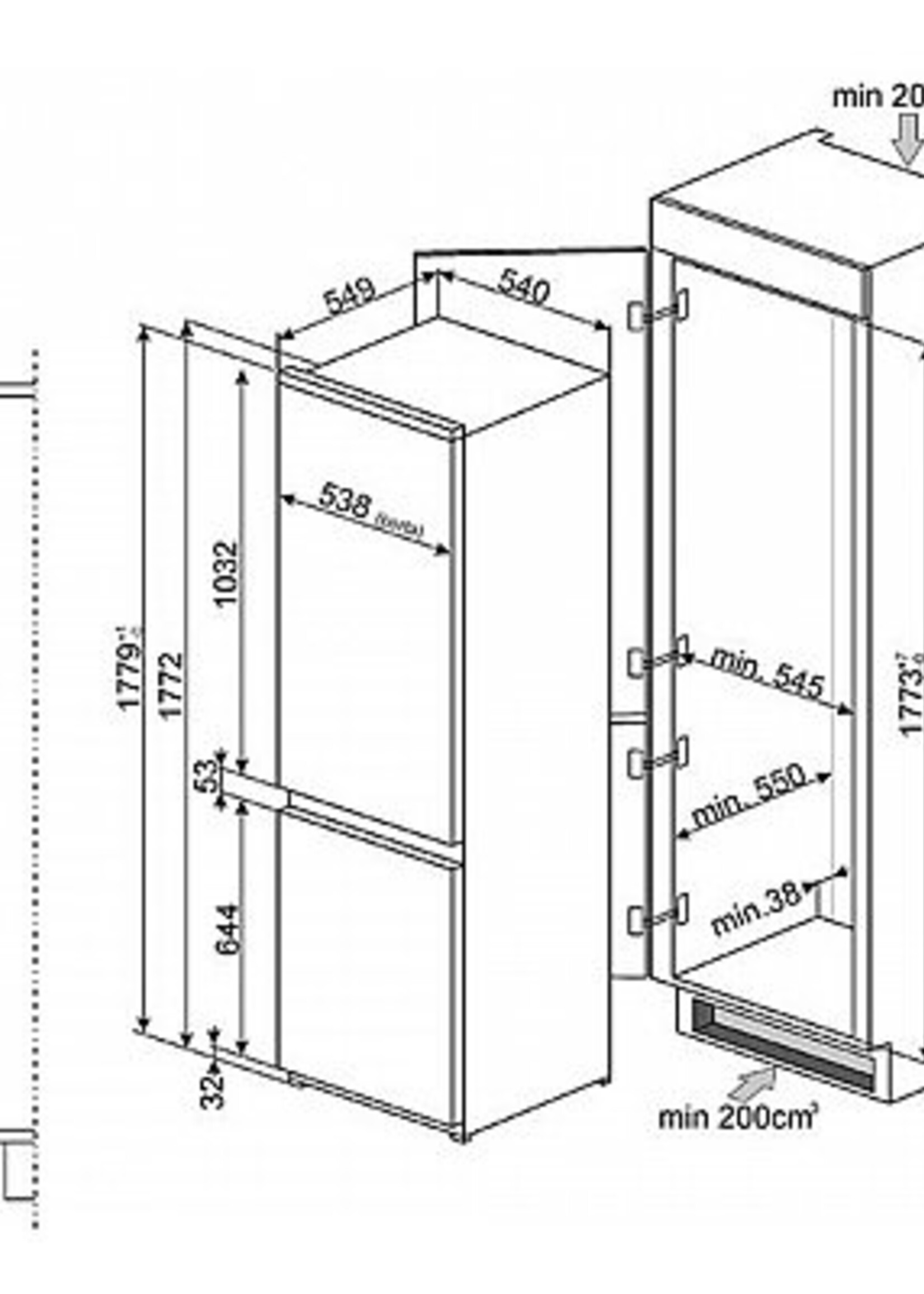C3170P1 inbouw koelkast 178 cm
