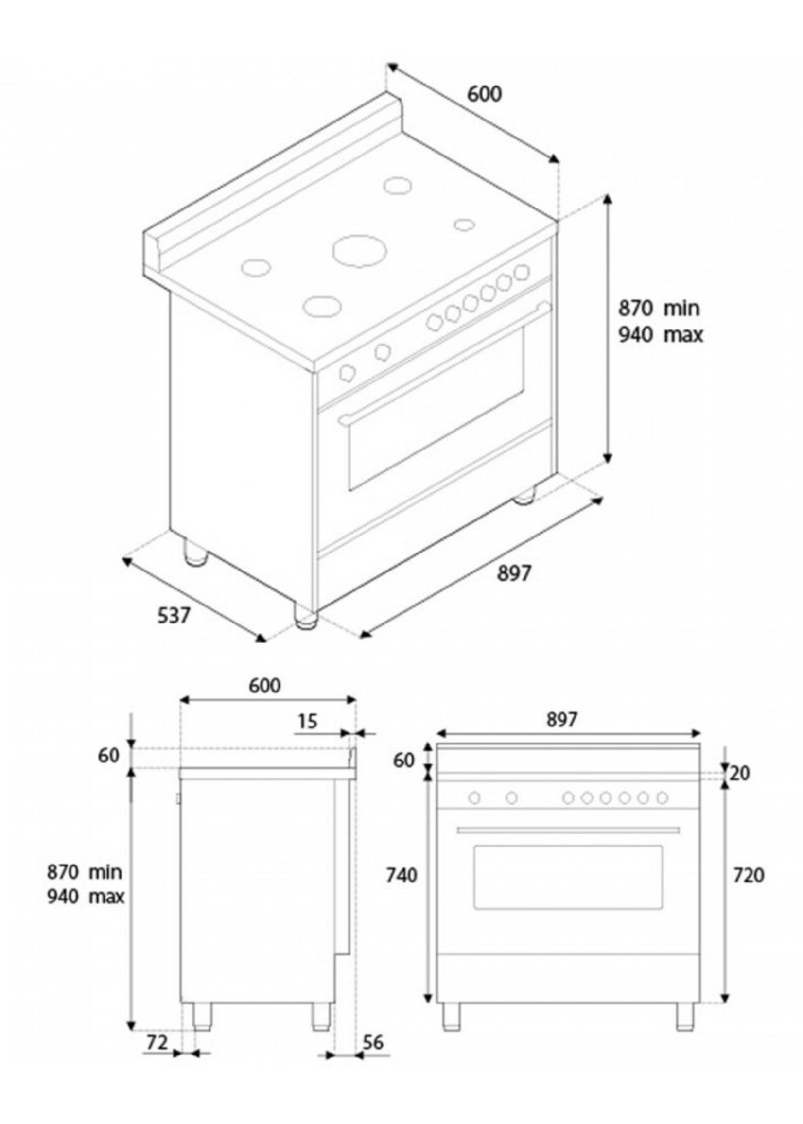 Bertazzoni AMS95L61KLX19 fornuis 90 cm