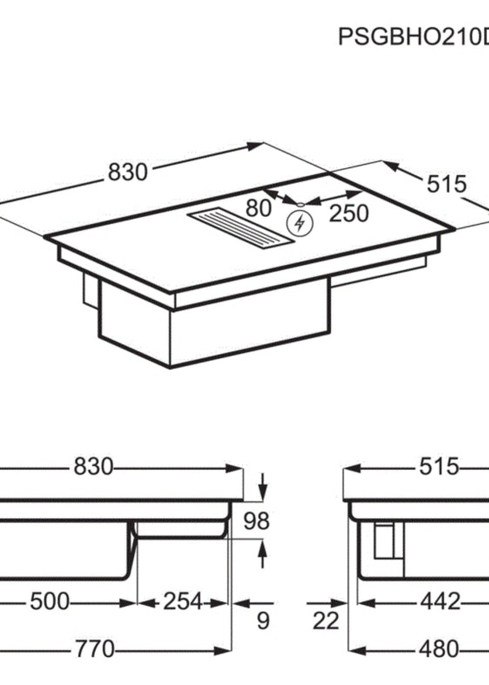 AEG CCE8475SCB Inductiekookplaat met afzuiging - 80 cm