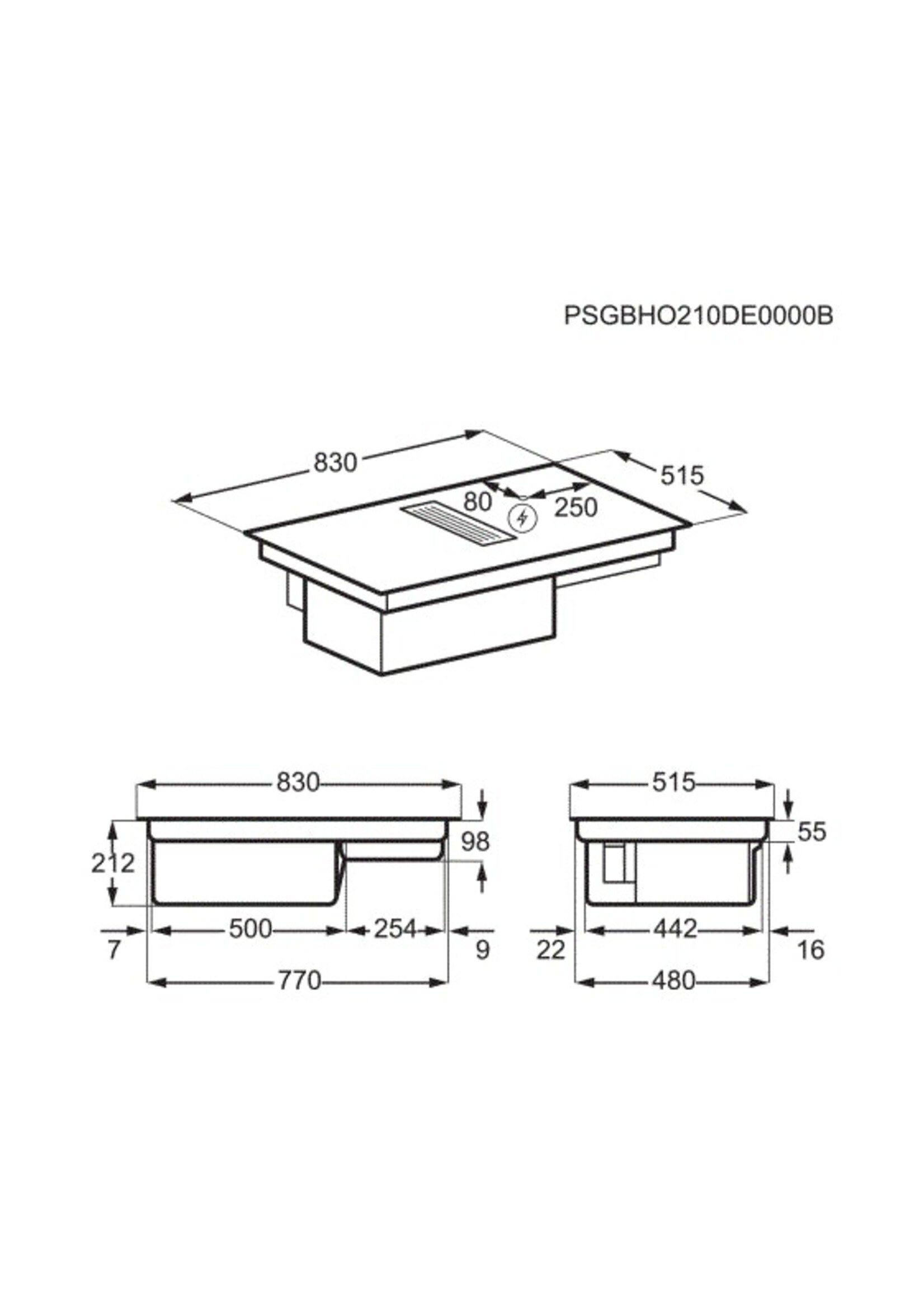 AEG CDE8475SCB Inductiekookplaat met afzuiging - 80 cm