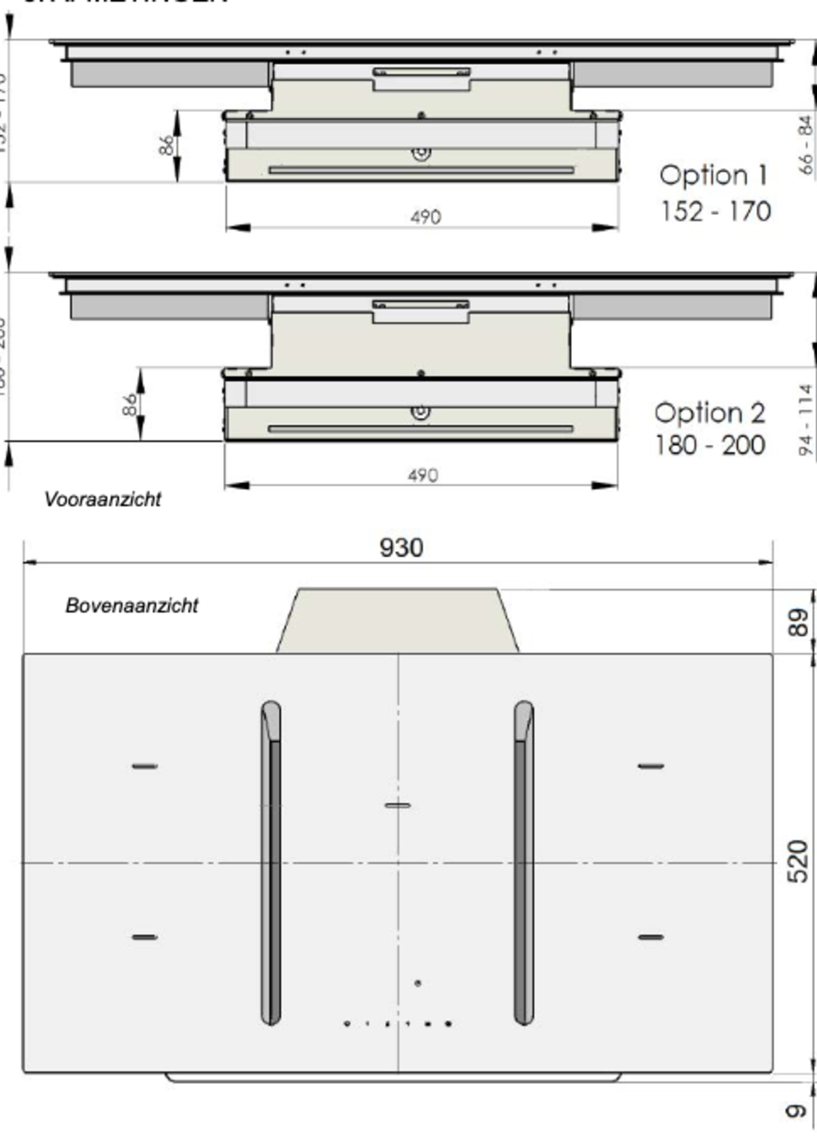 Opera NIVEL 930 Pro kookplaat met afzuiging - 93 cm