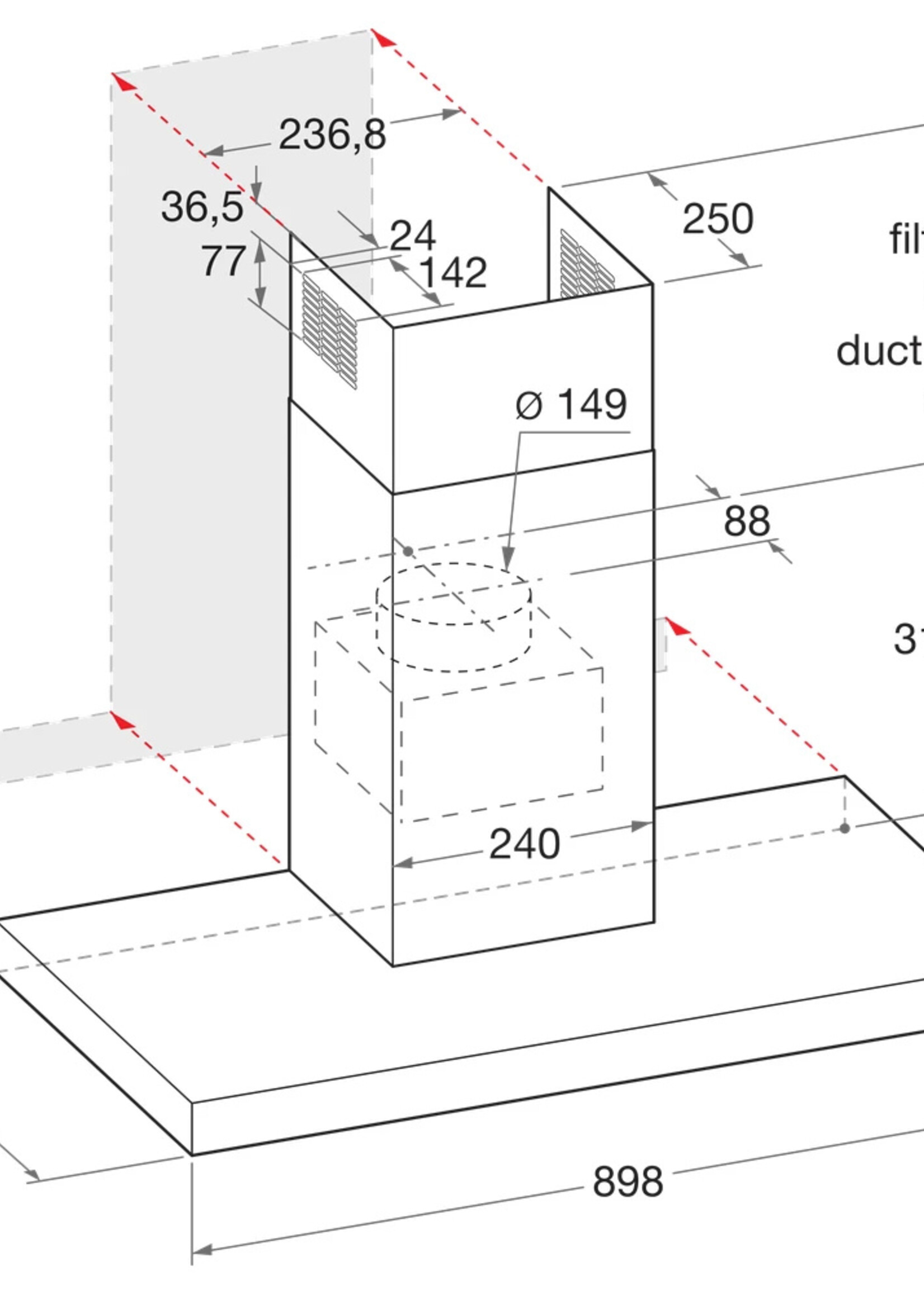 Bauknecht DBHBS 94 LM X Wandschouwkap - 90 cm