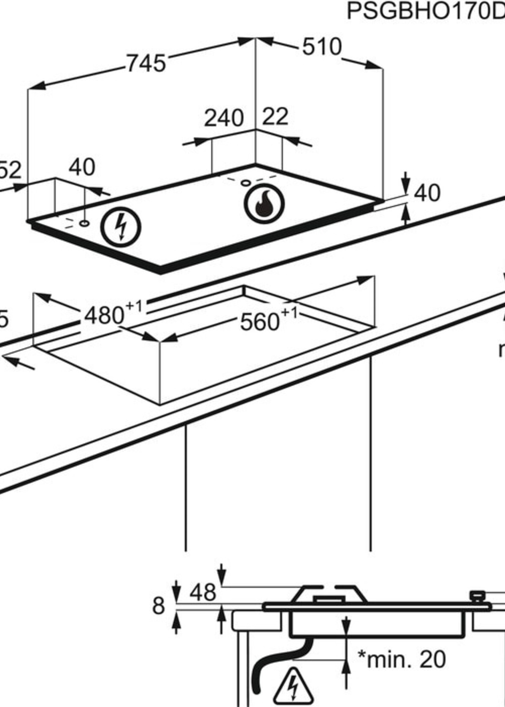 AEG HGB75500SM Gaskookplaat - 75 cm