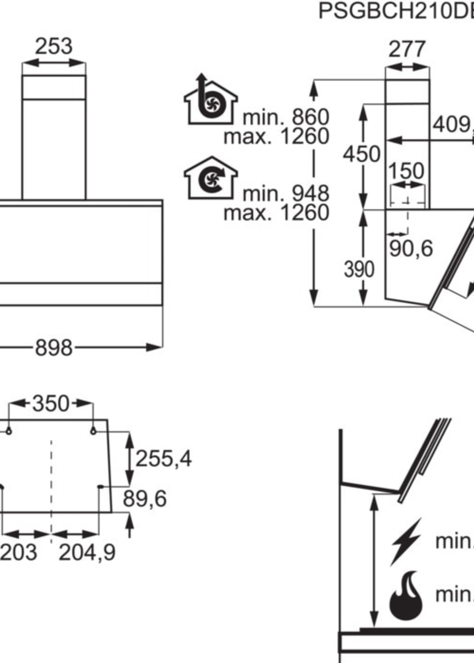 AEG DVE5971HB Wandschouw afzuigkap diagonaal - 90 cm