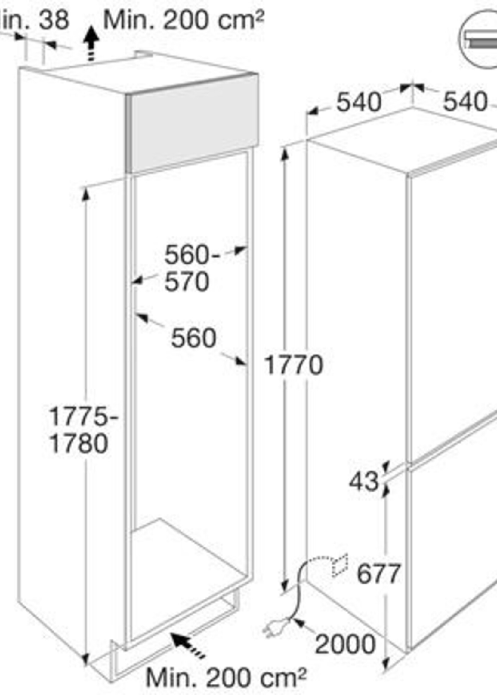 Etna KCS1178 Koelkast inbouw nis ± 178 cm