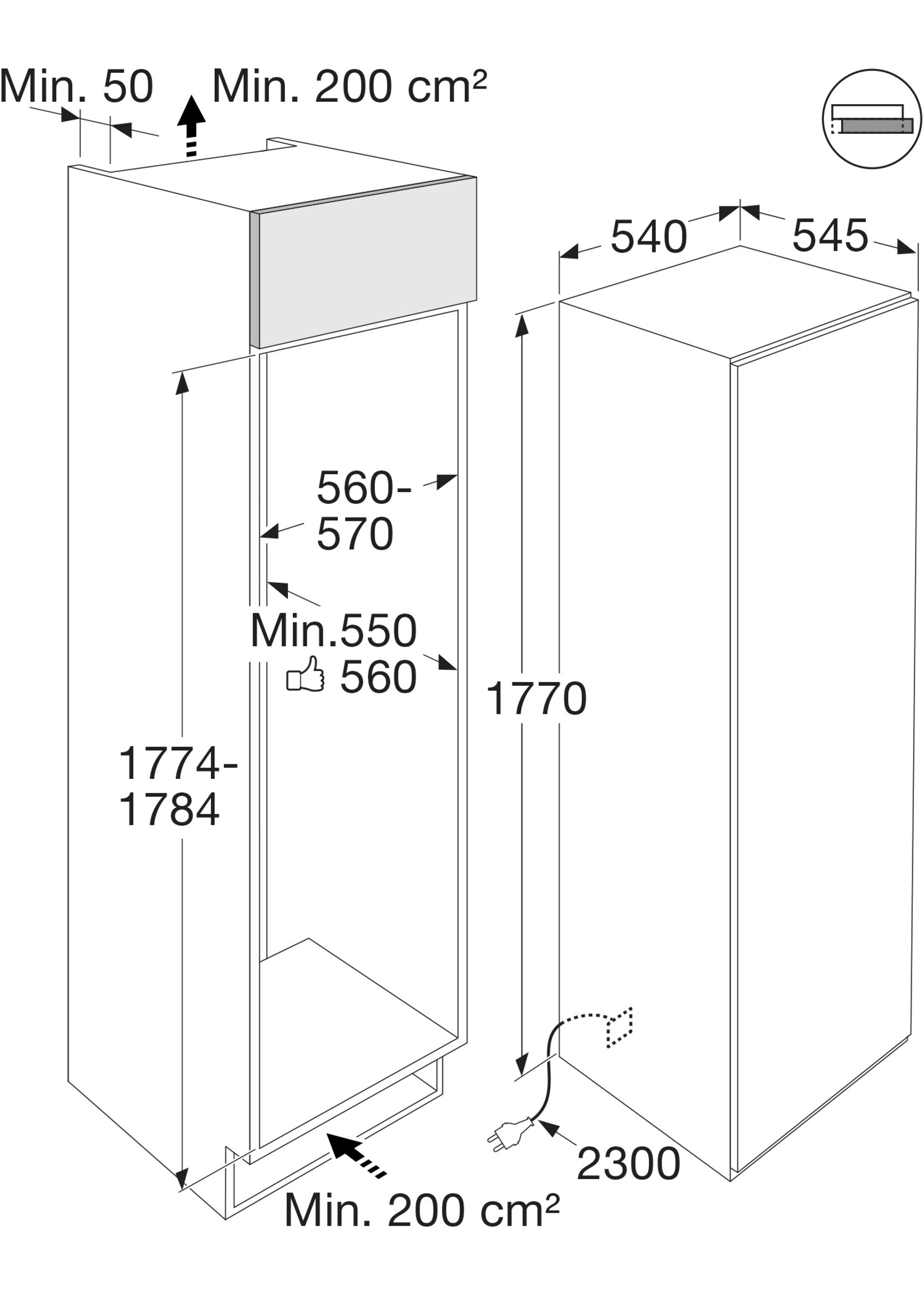 Atag KS23178A Inbouw koelkast 178 cm