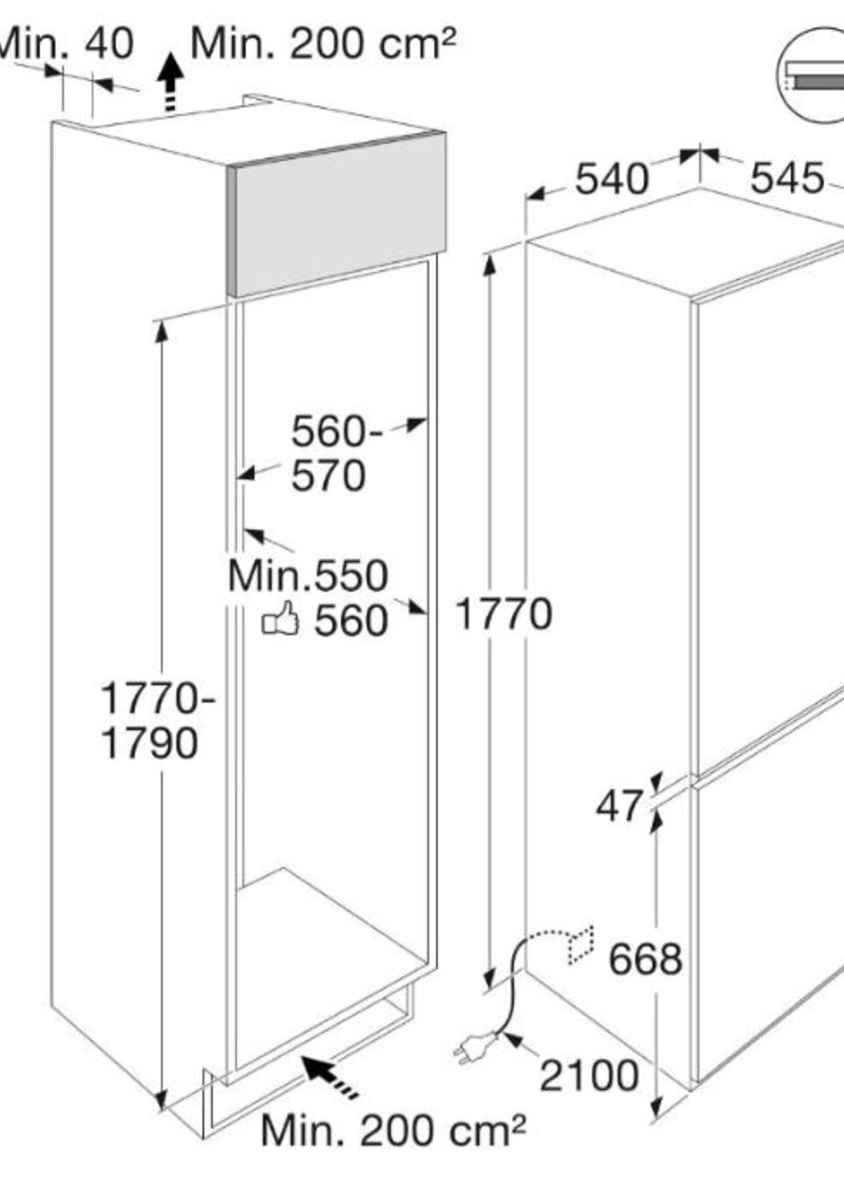 Etna KCS6178LF Inbouw koelkast 178 cm