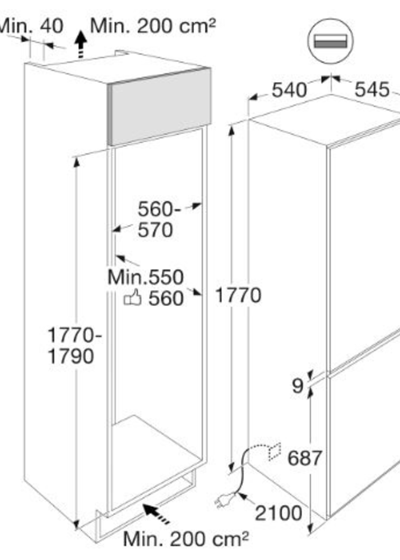 Etna KCD6178LF Inbouw koelkast 178 cm