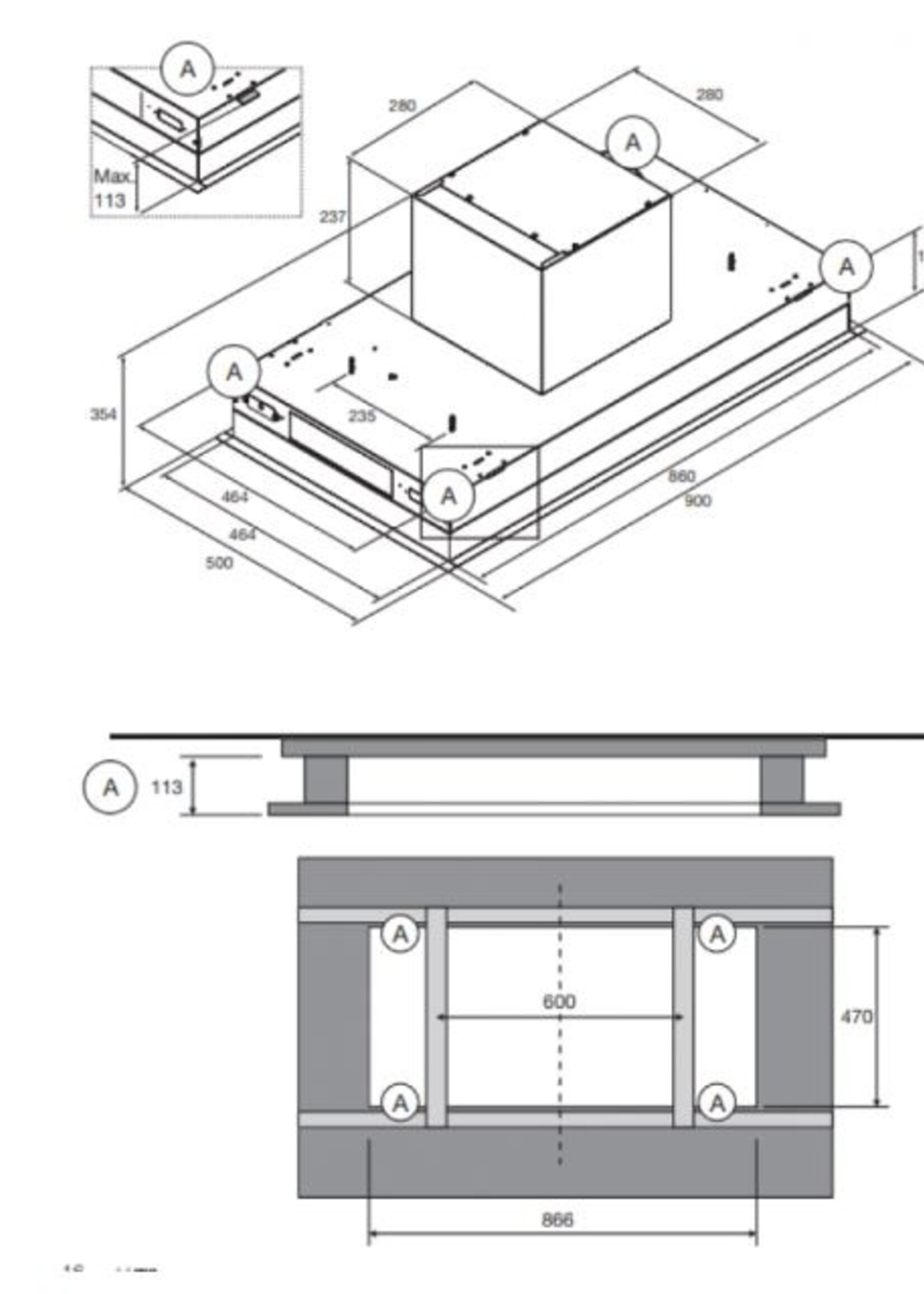 Etna  AIP790CRVS Afzuigkap plafondunit 90 cm