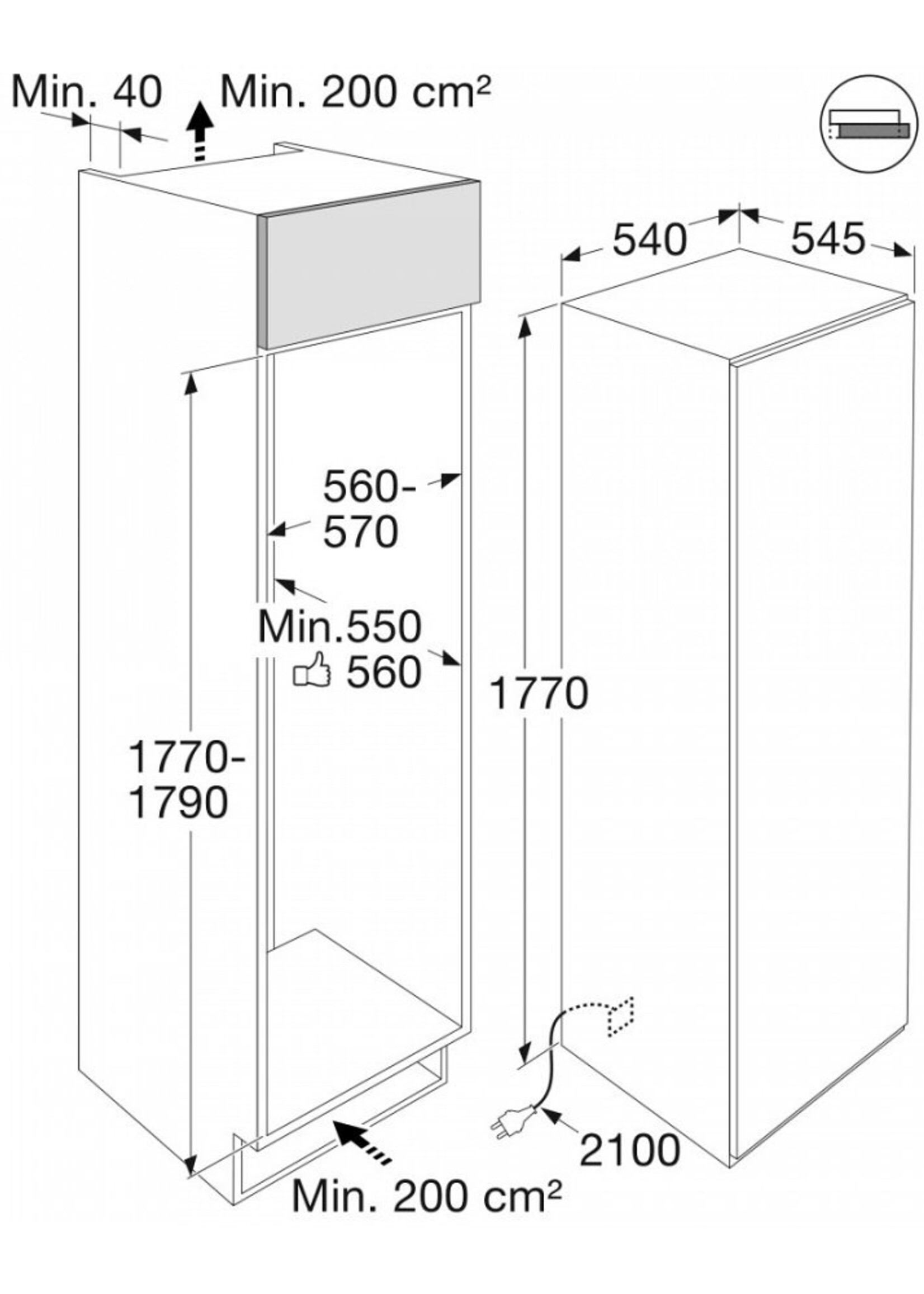 Etna VS6178NF Inbouw vriezer 178 cm