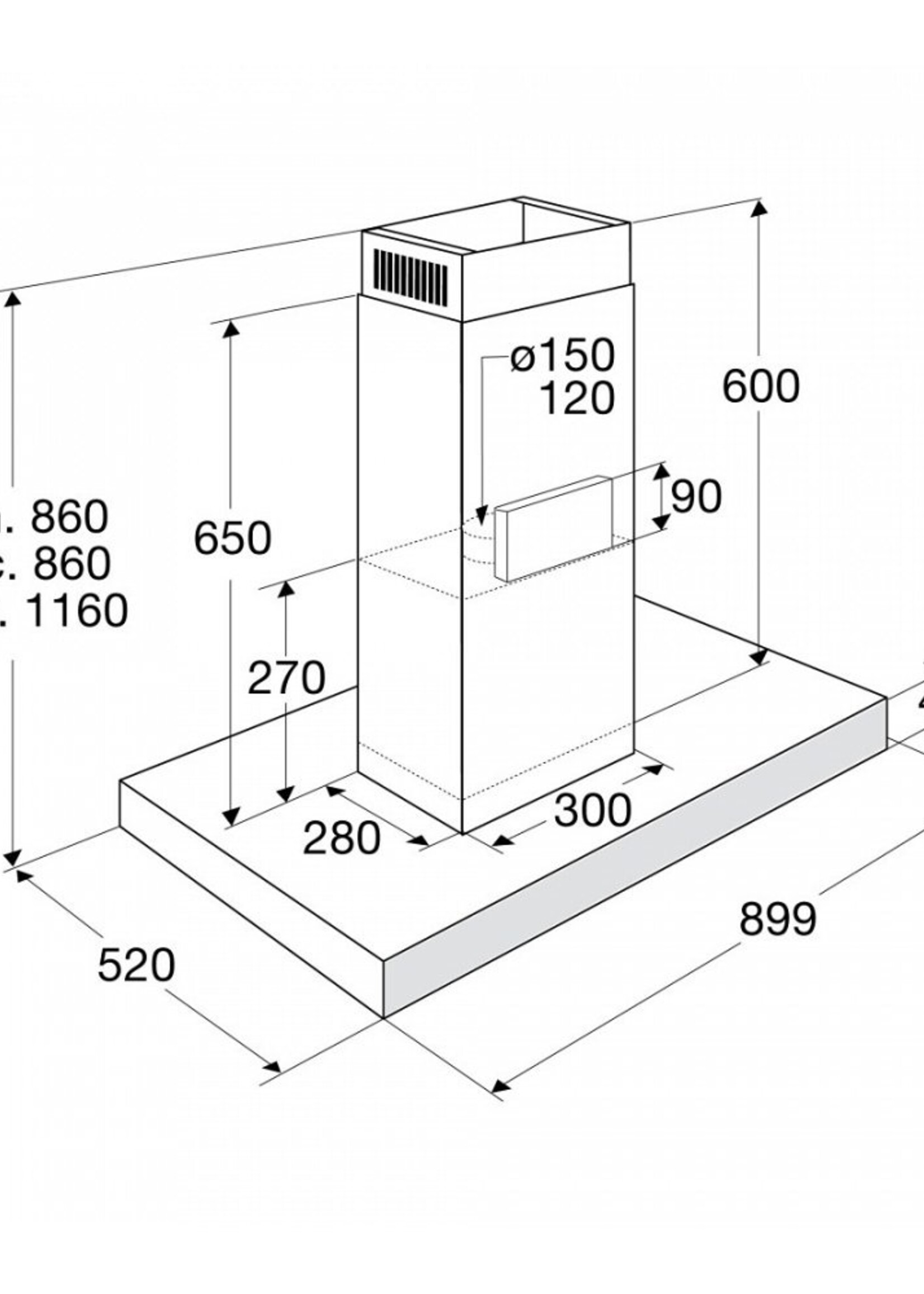 Pelgrim BEGA970MAT Eiland Afzuigkap 90 cm