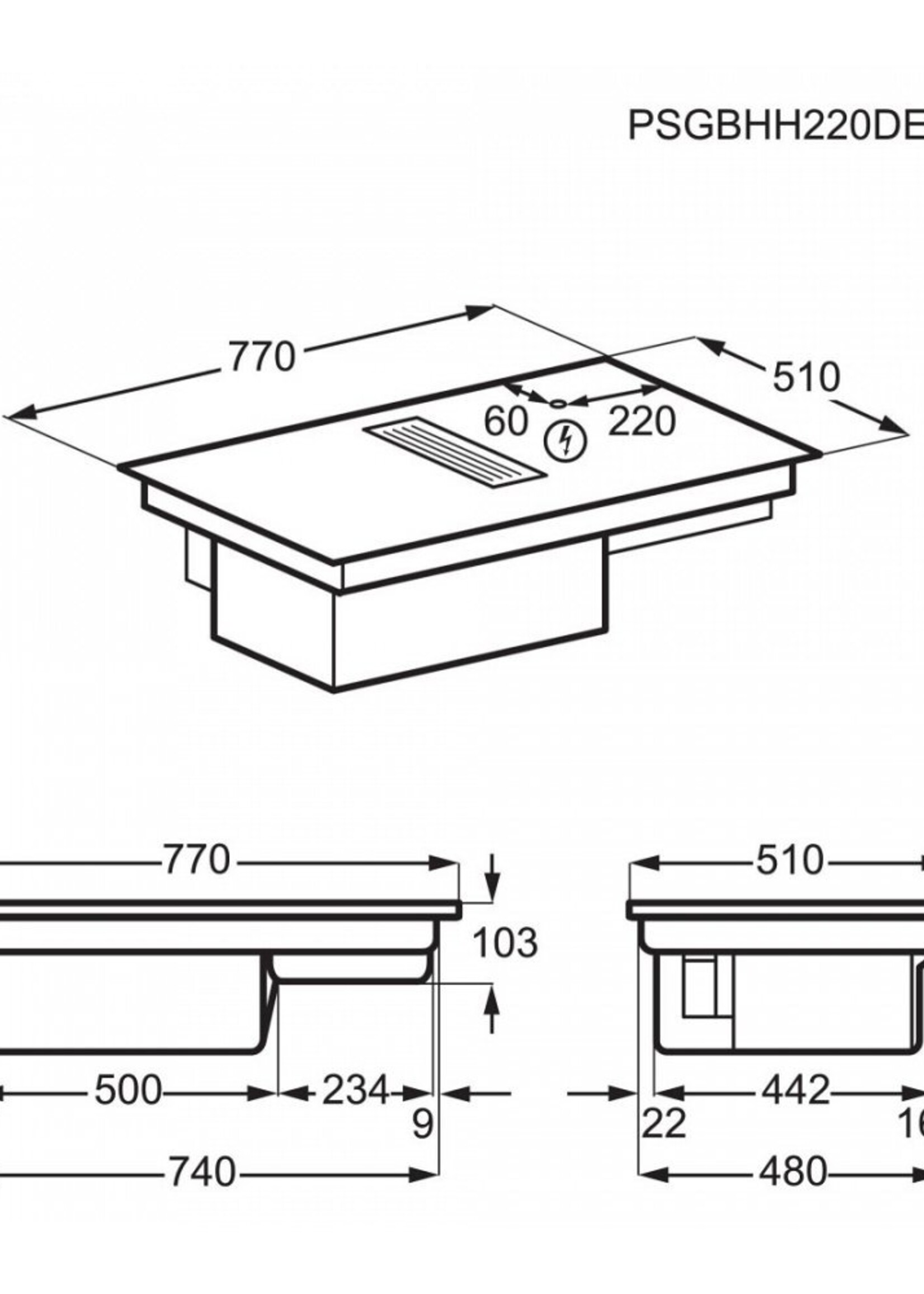 AEG CCE84543CB Inductiekookplaat met afzuiging 80 cm