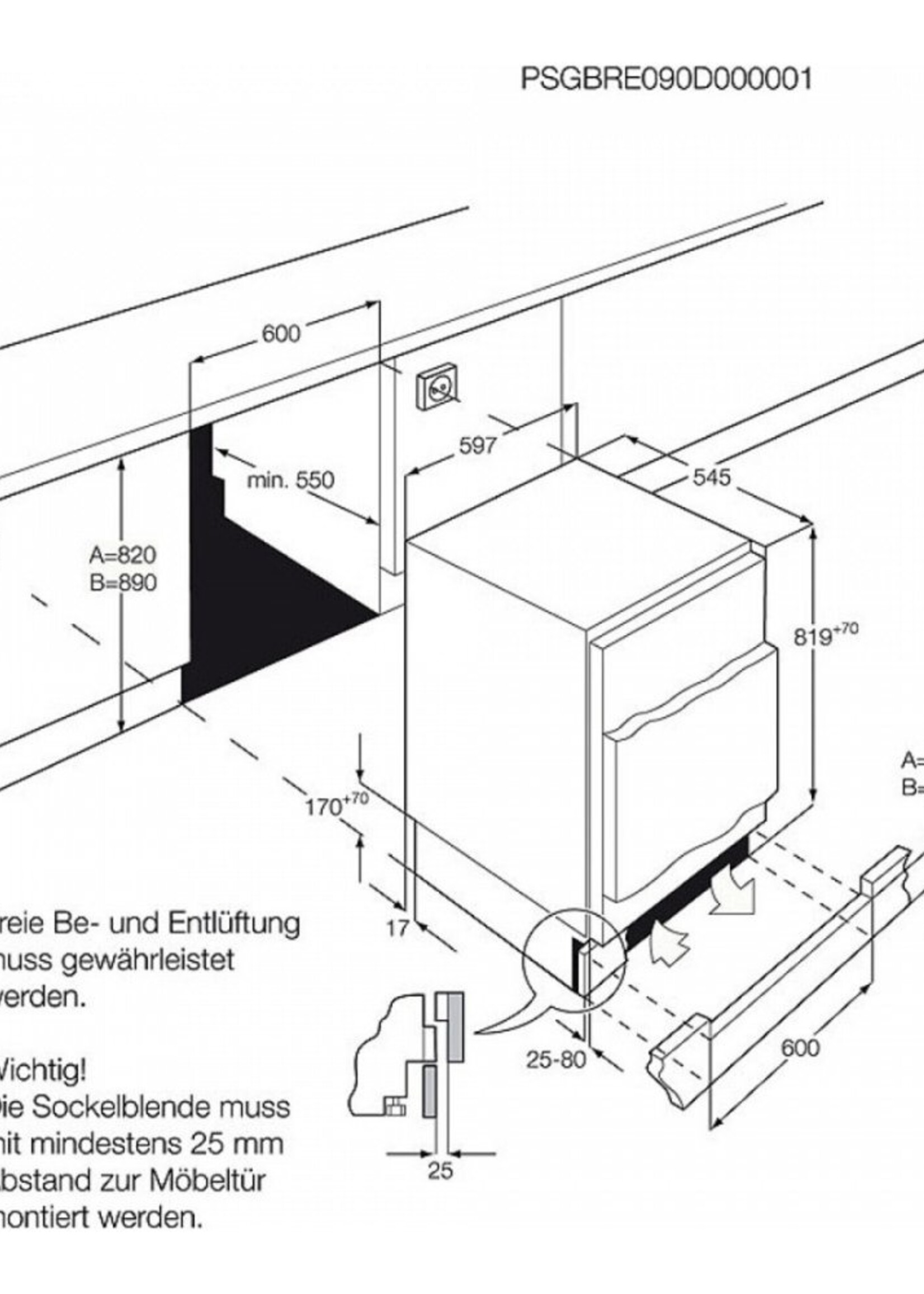 AEG SKB582F1AF Onderbouw koelkast - 82 cm